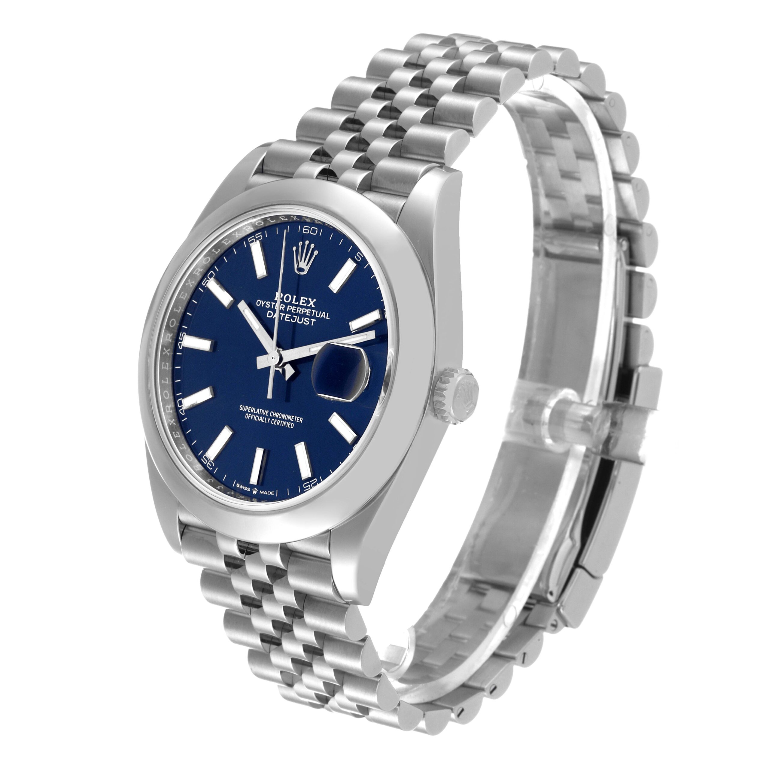 Rolex Datejust 41 Blue Dial Smooth Bezel Steel Mens Watch 126300 Box Card