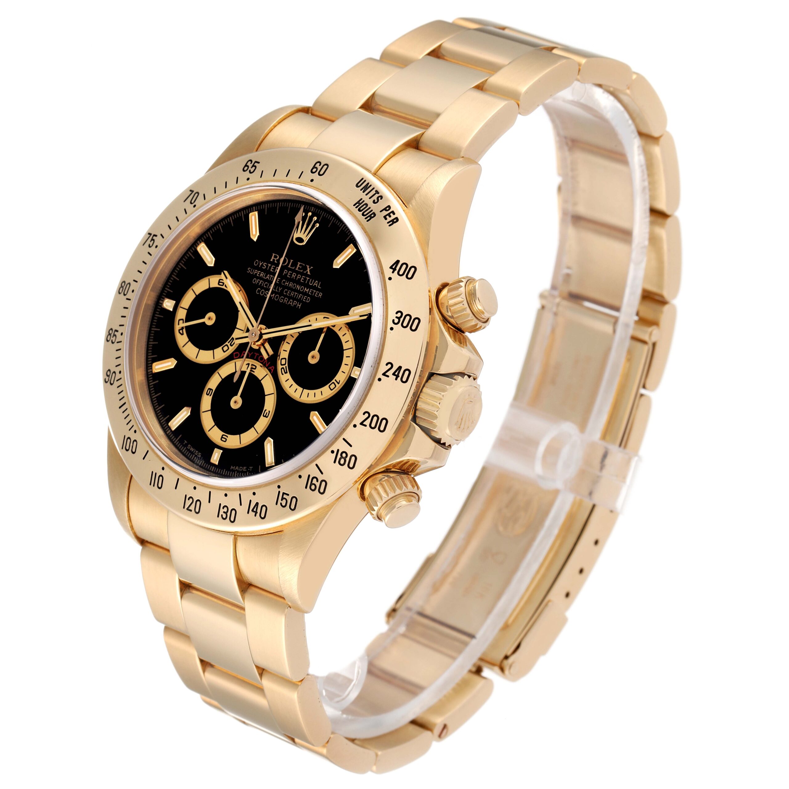Rolex Daytona Black Dial Yellow Gold Mens Watch 16528 Box Papers
