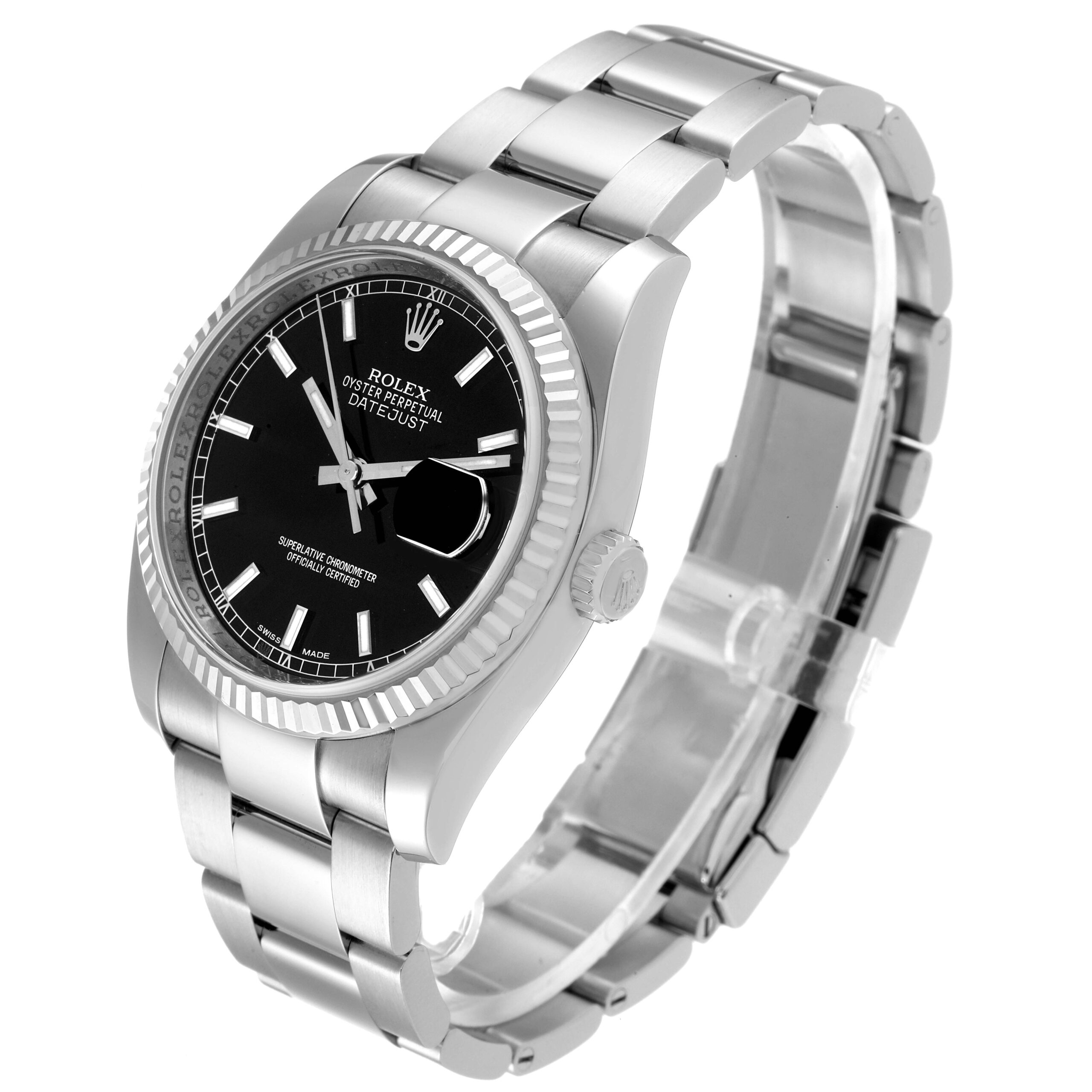 Rolex Datejust Steel White Gold Black Dial Mens Watch 116234