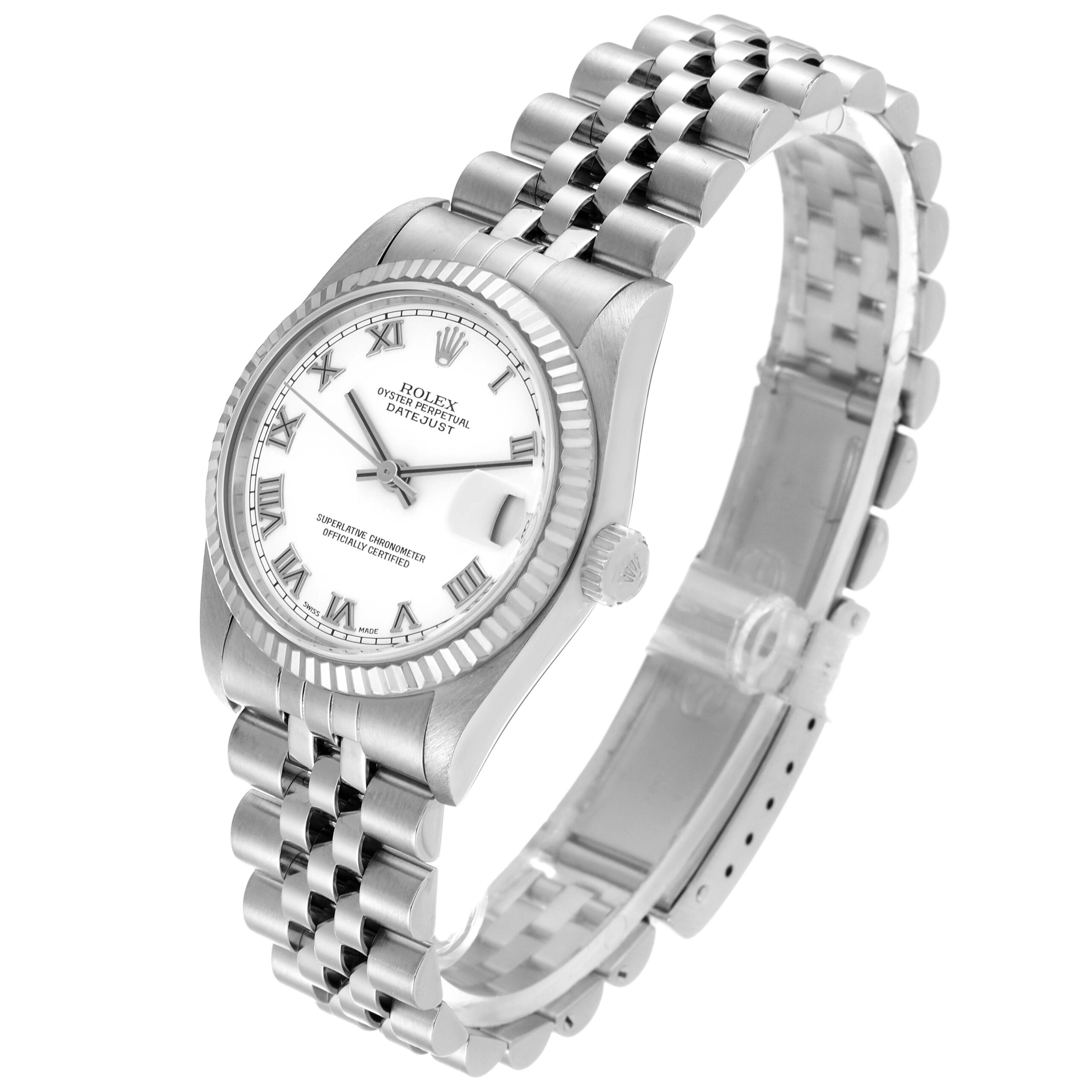Rolex Datejust Midsize Steel White Gold White Dial Ladies Watch 78274 Box Papers