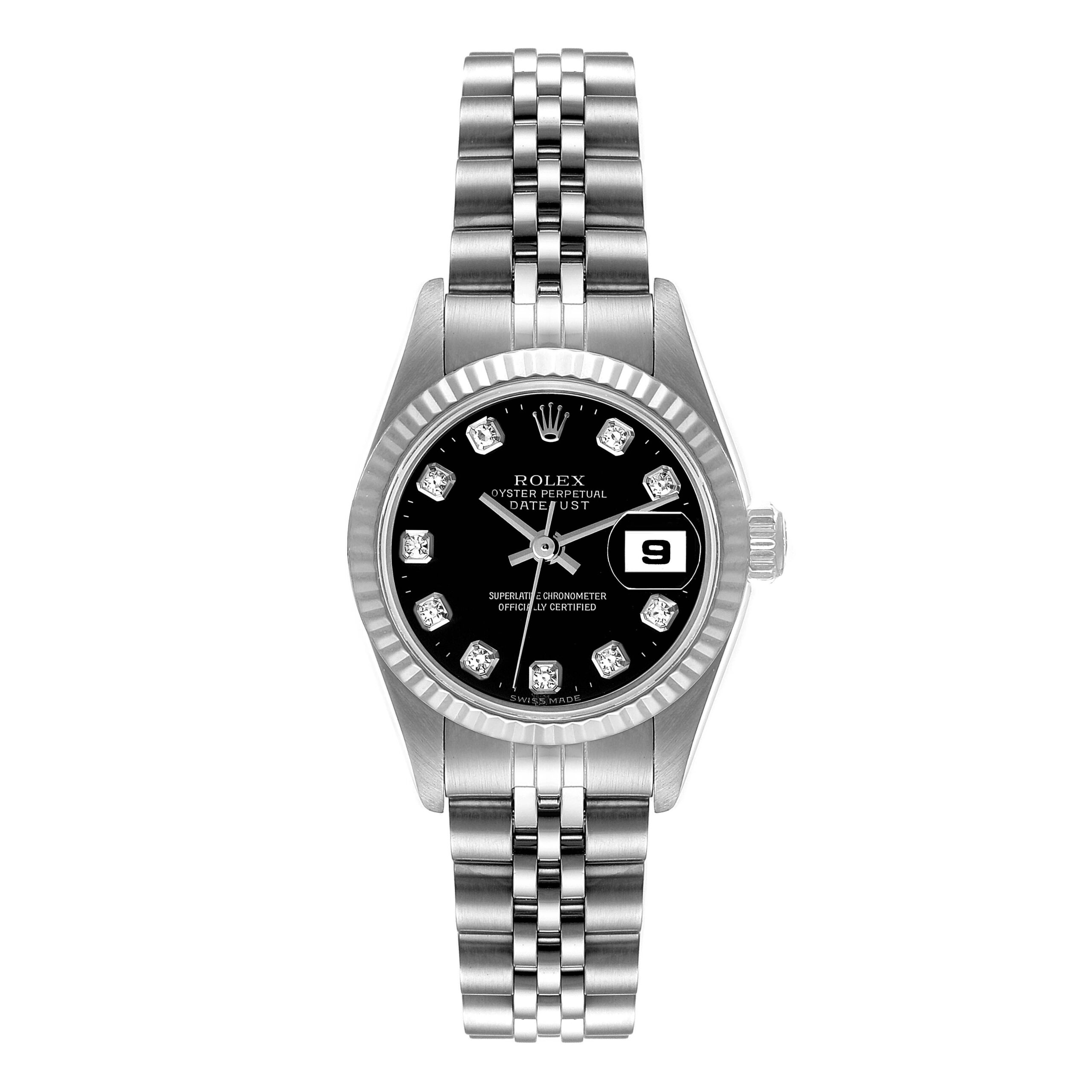 Rolex Datejust Steel White Gold Black Diamond Dial Ladies Watch 79174