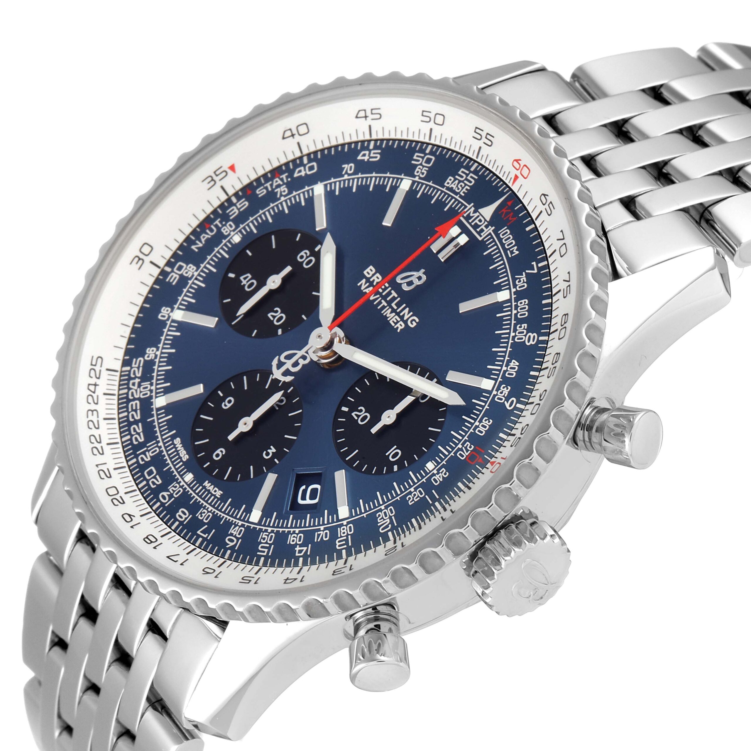 Breitling Navitimer 01 Blue Dial Steel Mens Watch AB0121 Box Card