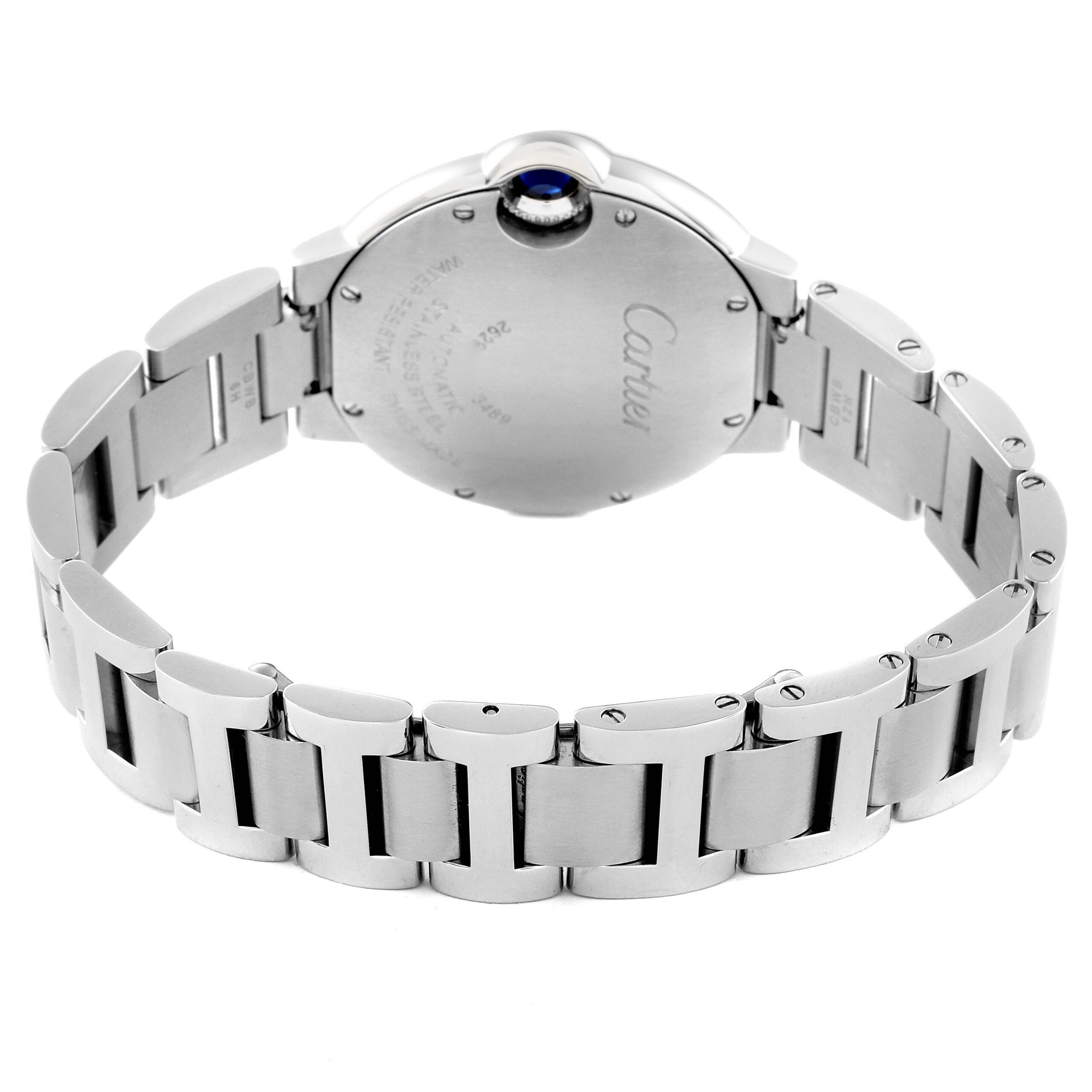 Cartier Ballon Bleu 33 Diamond Dial Steel Ladies Watch WE902074 Box Papers