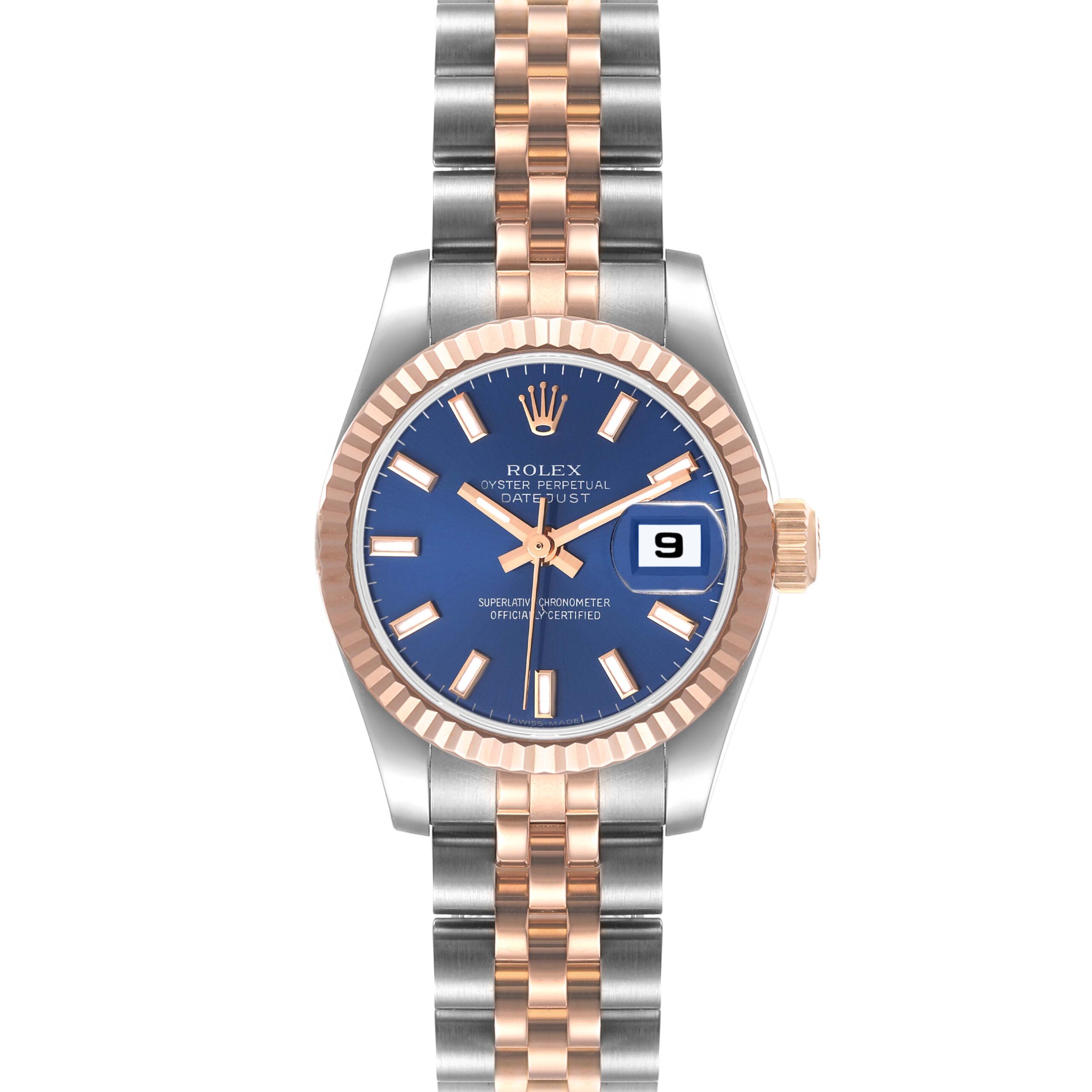 Rolex Datejust Steel Rose Gold Blue Dial Ladies Watch 179171 Box Card