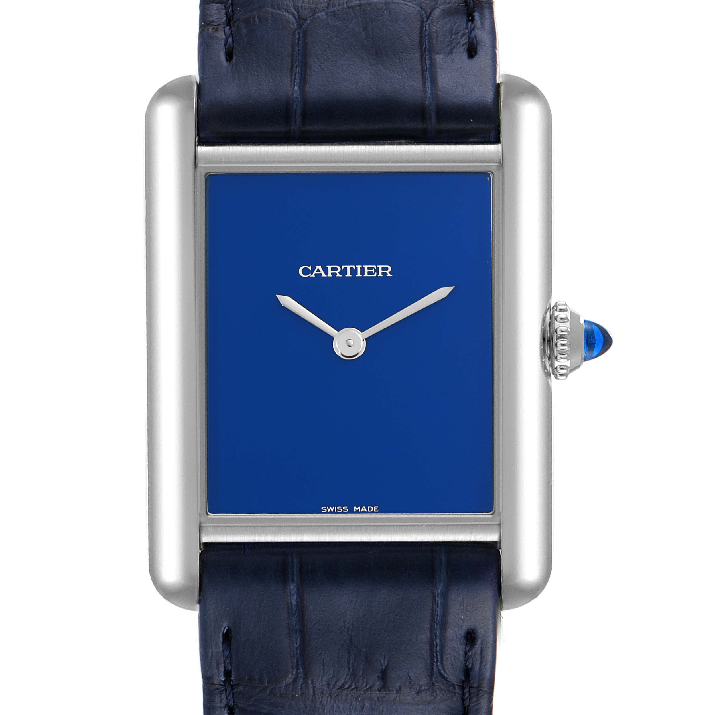Cartier Tank Must Large Steel Blue Dial Ladies Watch WSTA0055