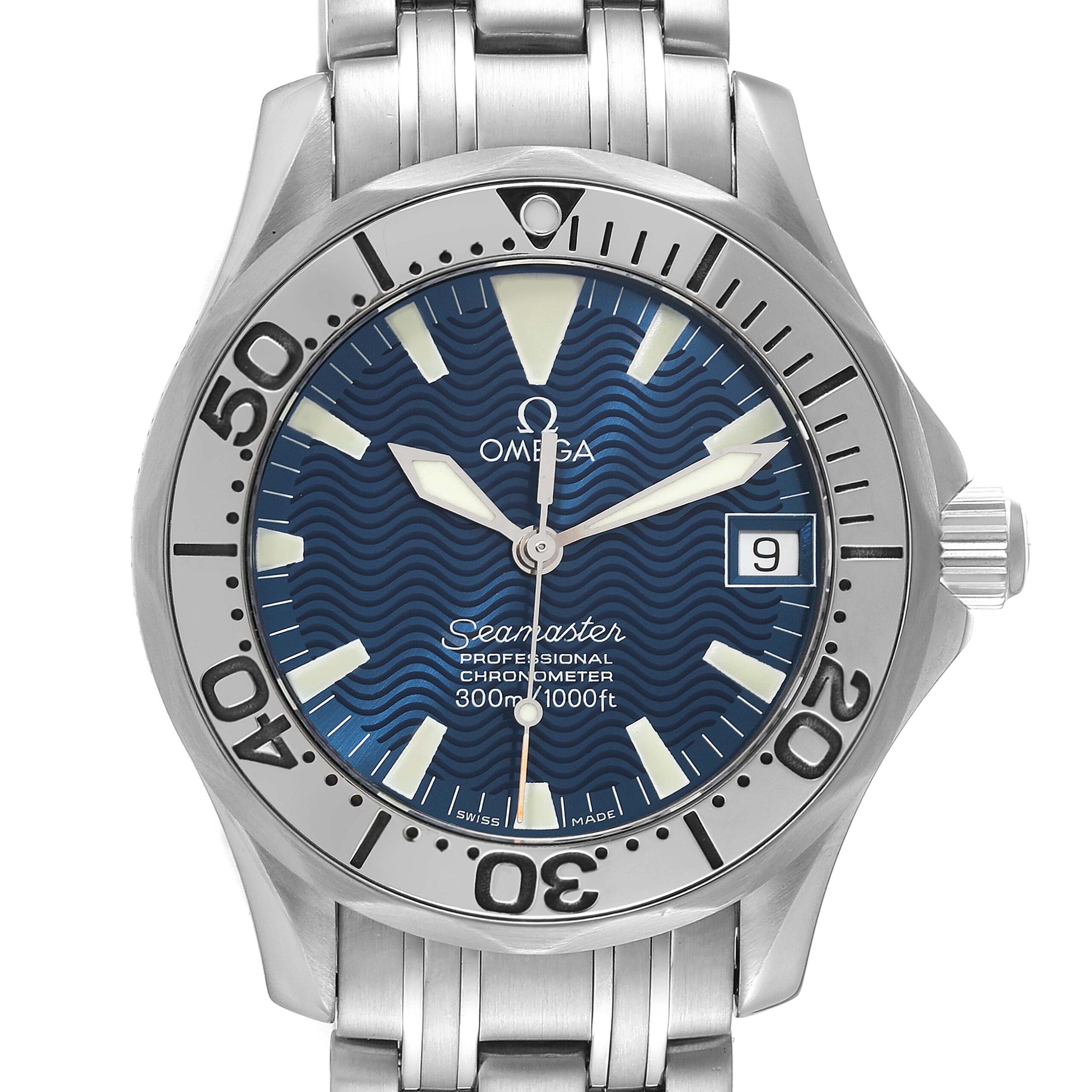Omega Seamaster Midsize Jacques Mayol Blue Dial Steel Limited Edition Mens Watch 2554.80.00 Box Card
