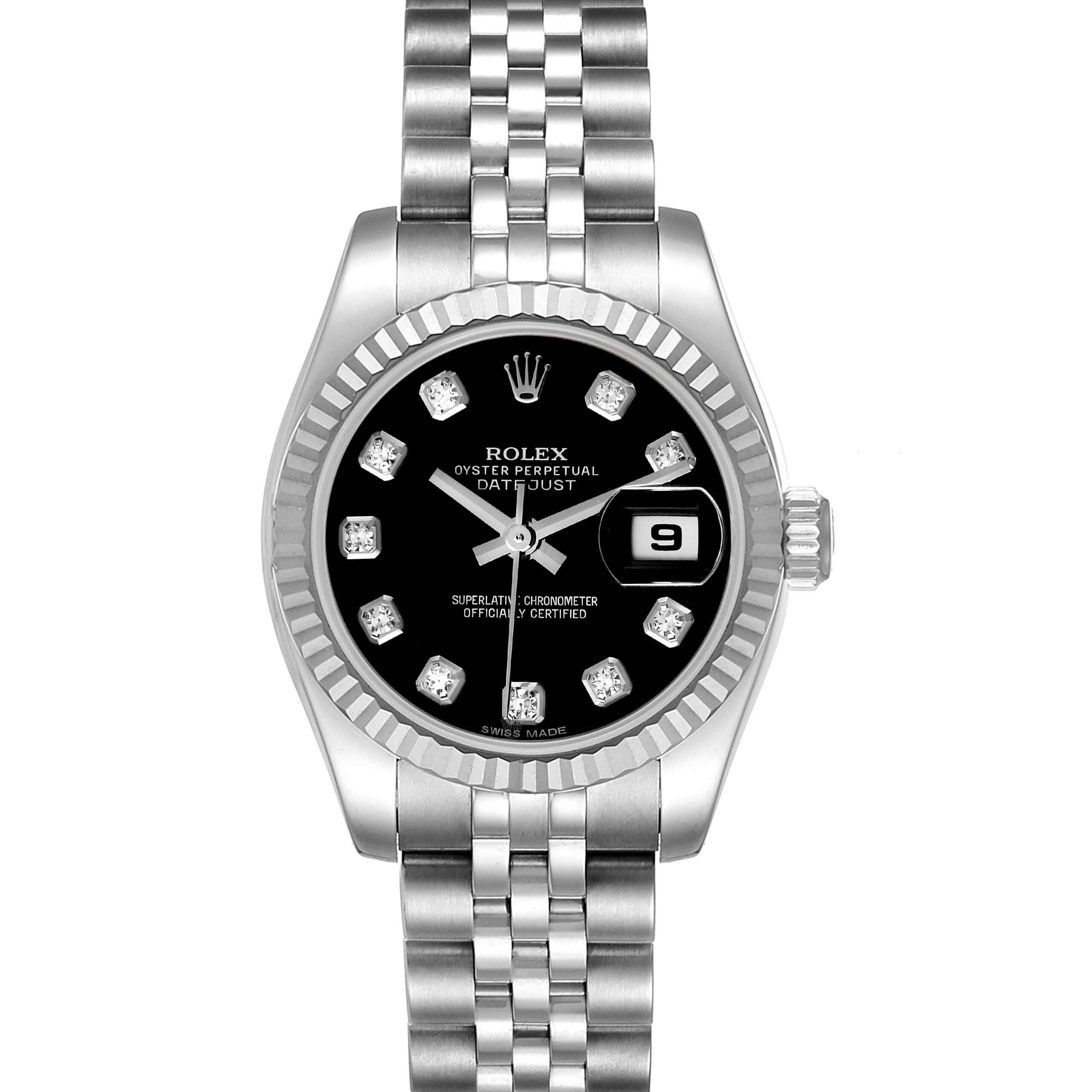 Rolex Datejust White Gold Black Diamond Dial Ladies Watch 179174