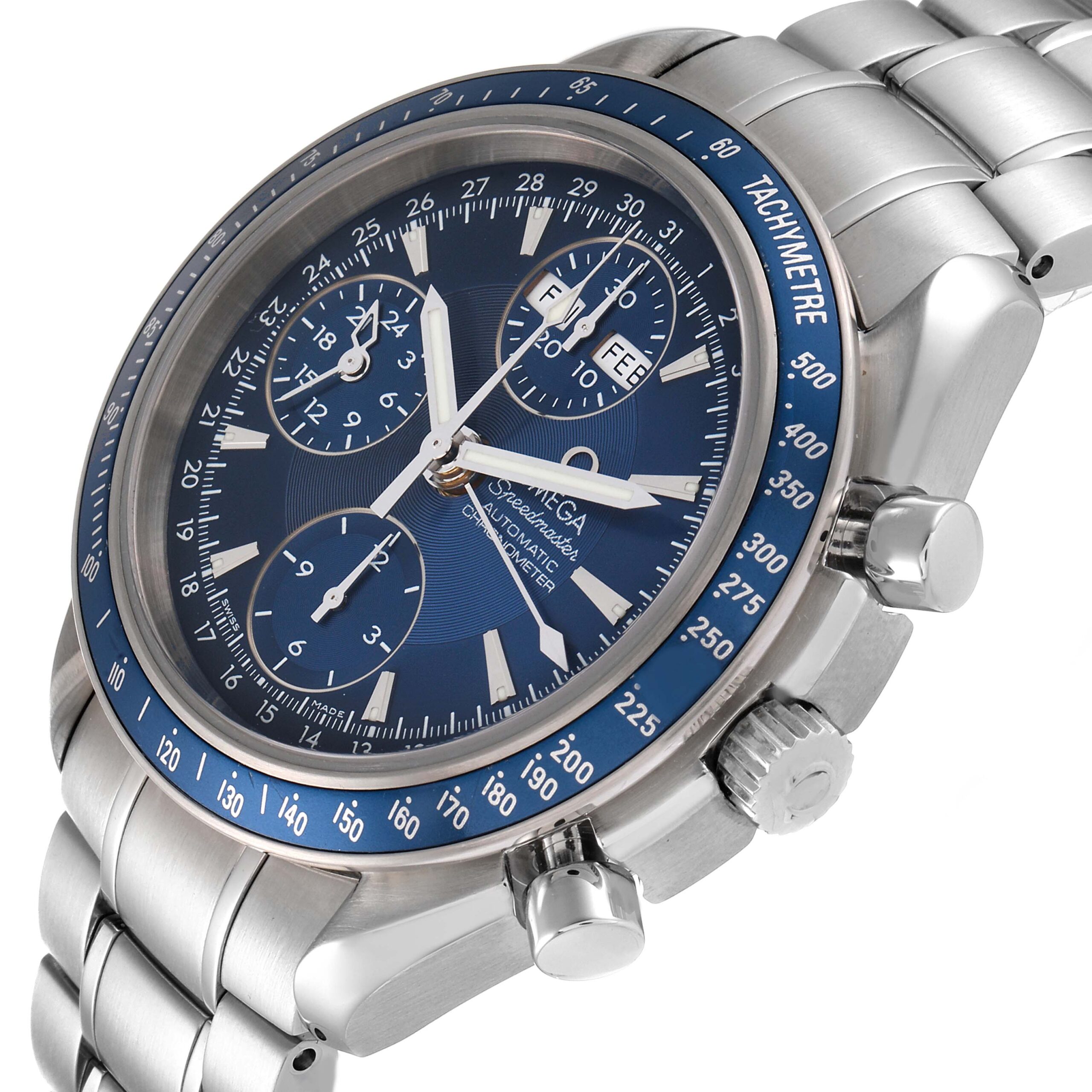 Omega Speedmaster Day Date Blue Dial Chronograph Mens Watch 3222.80.00 Box Card