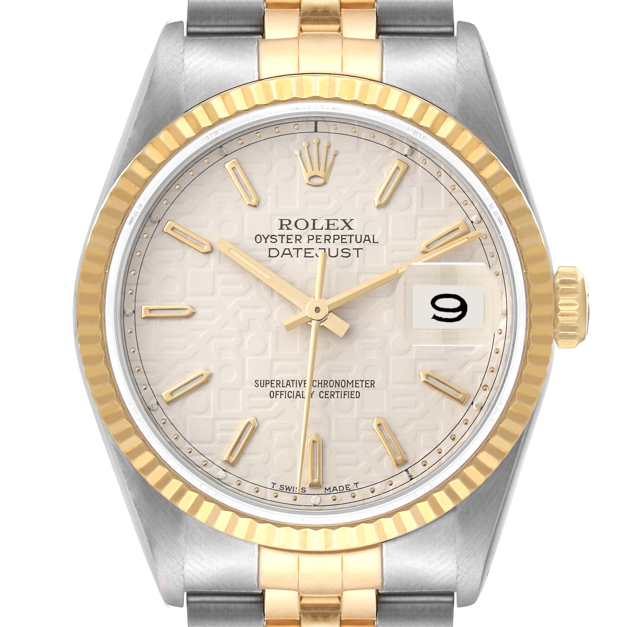 Rolex Datejust Steel 18K Yellow Gold Ivory Anniversary Dial Mens Watch 16233