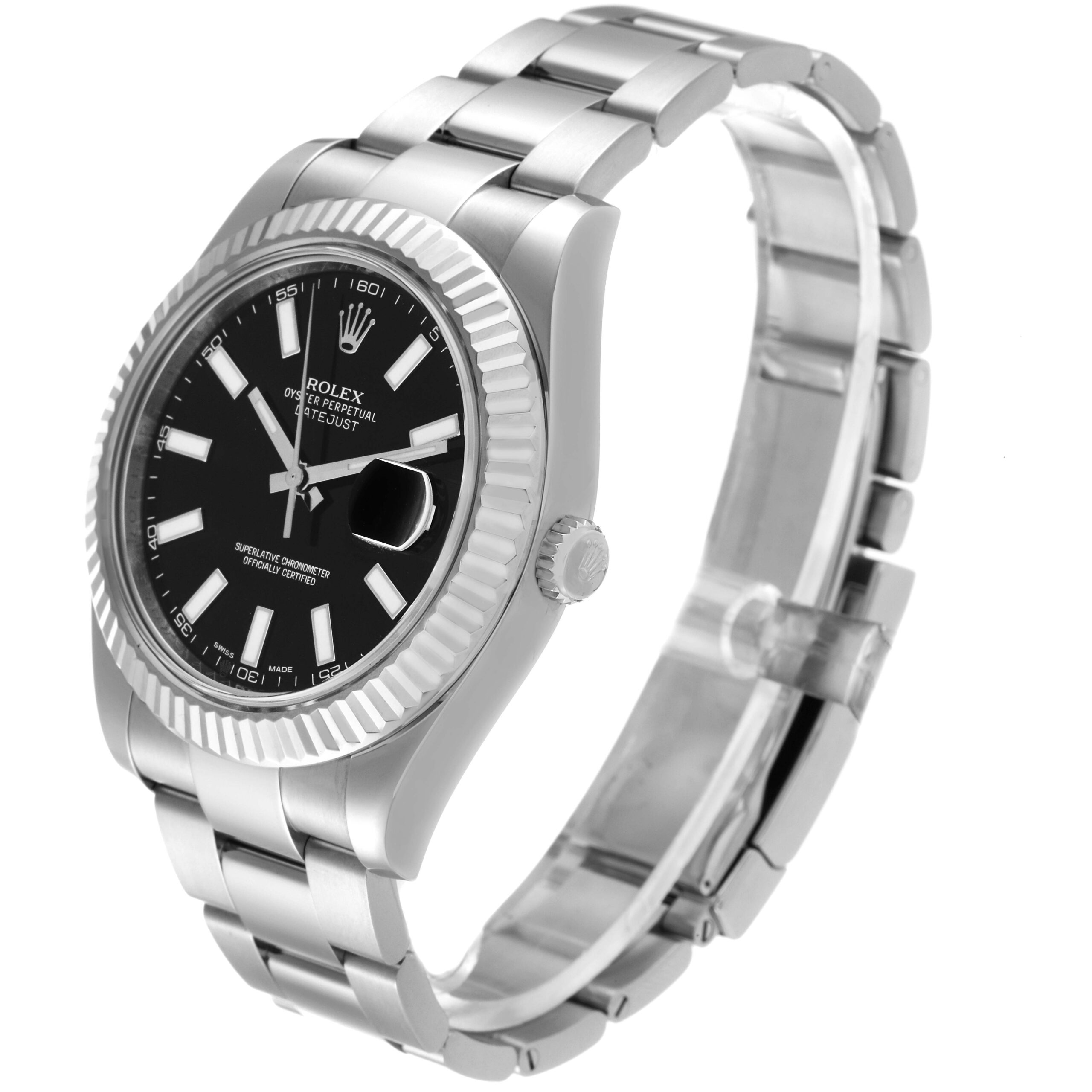 Rolex Datejust II 41 Steel White Gold Black Dial Mens Watch 116334 Box Card