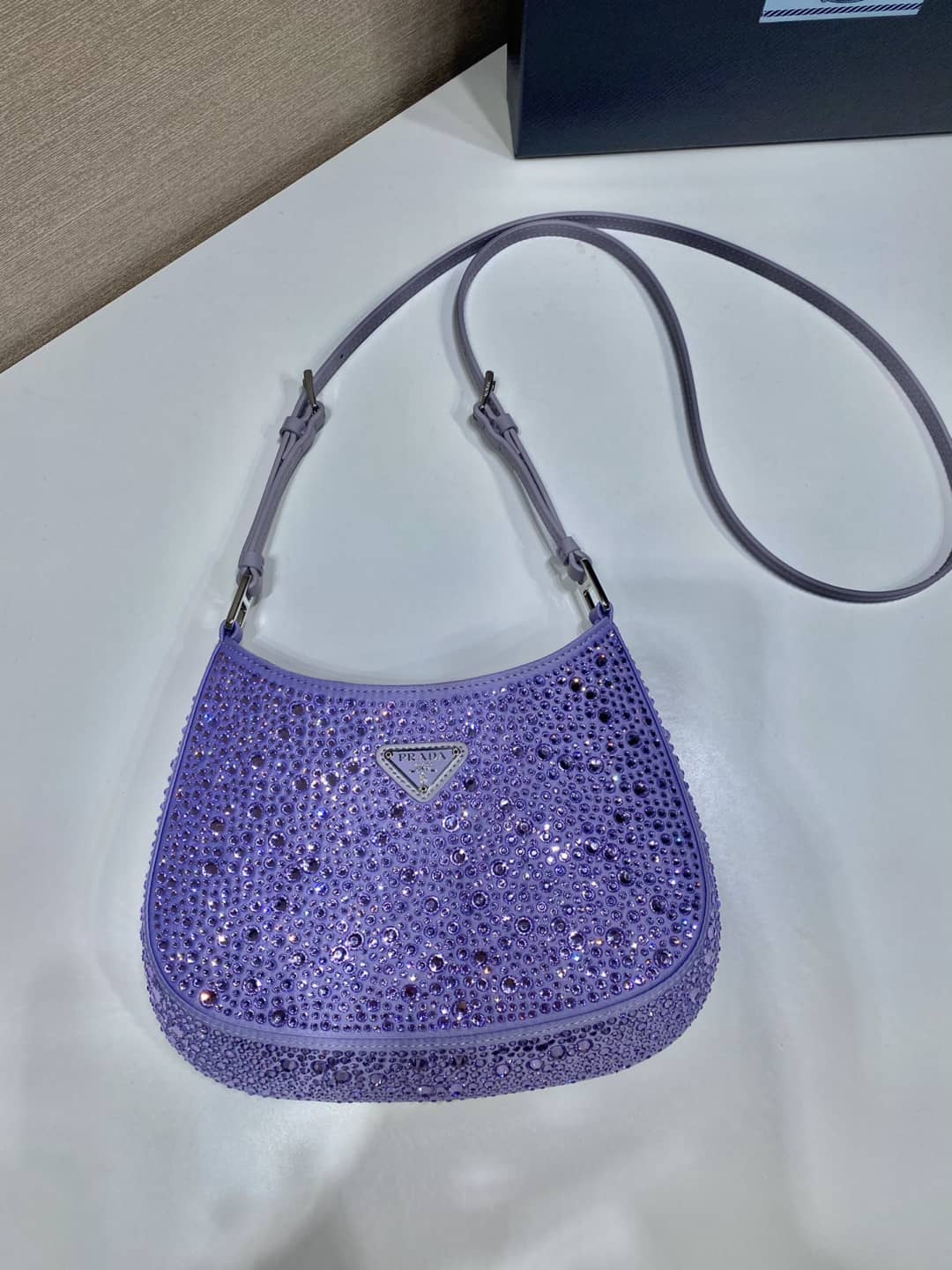 Prada Cleo Bag Dupe Satin Bag With Appliqusin In Wisteria