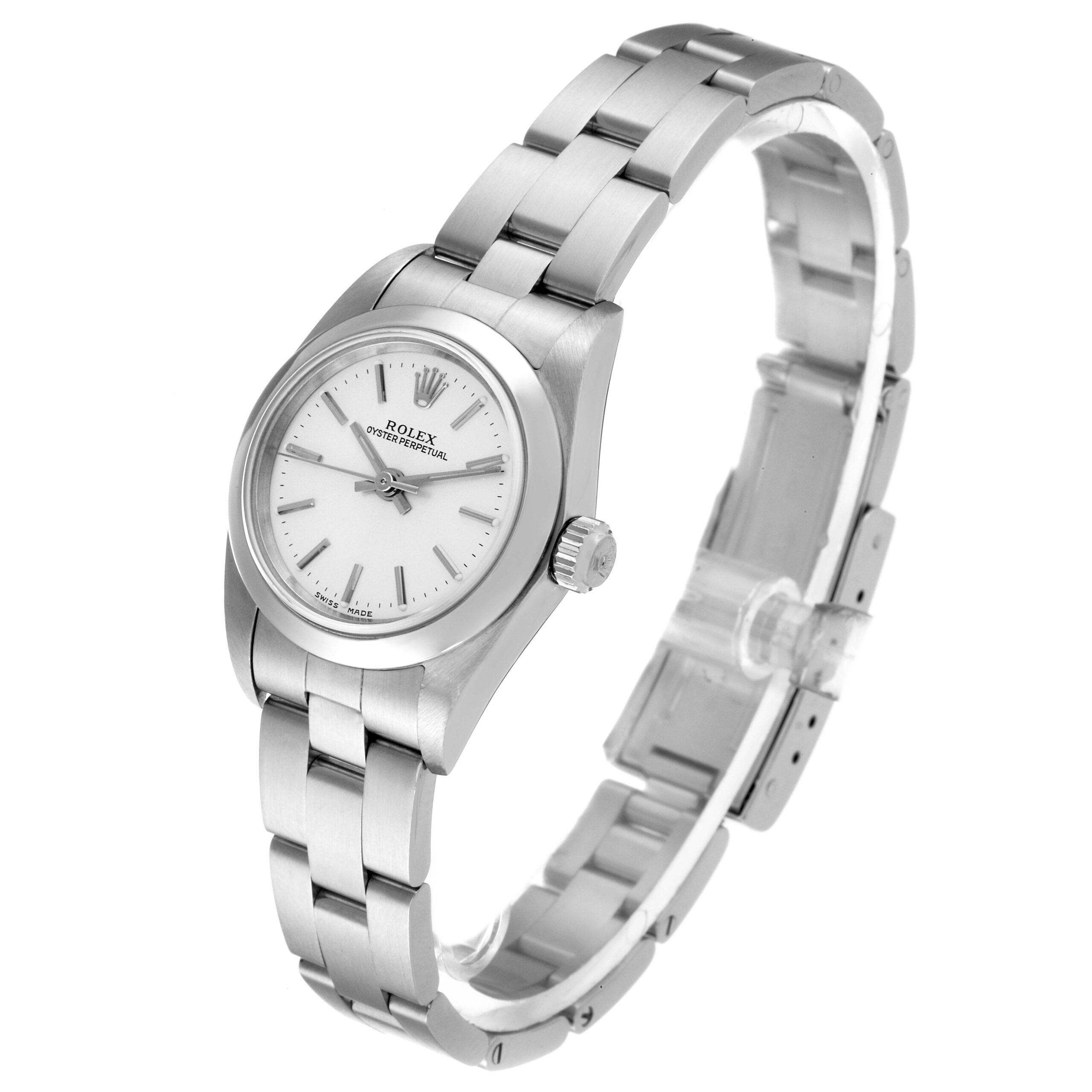 Rolex Oyster Perpetual Non-Date Silver Dial Ladies Watch 76080 Papers
