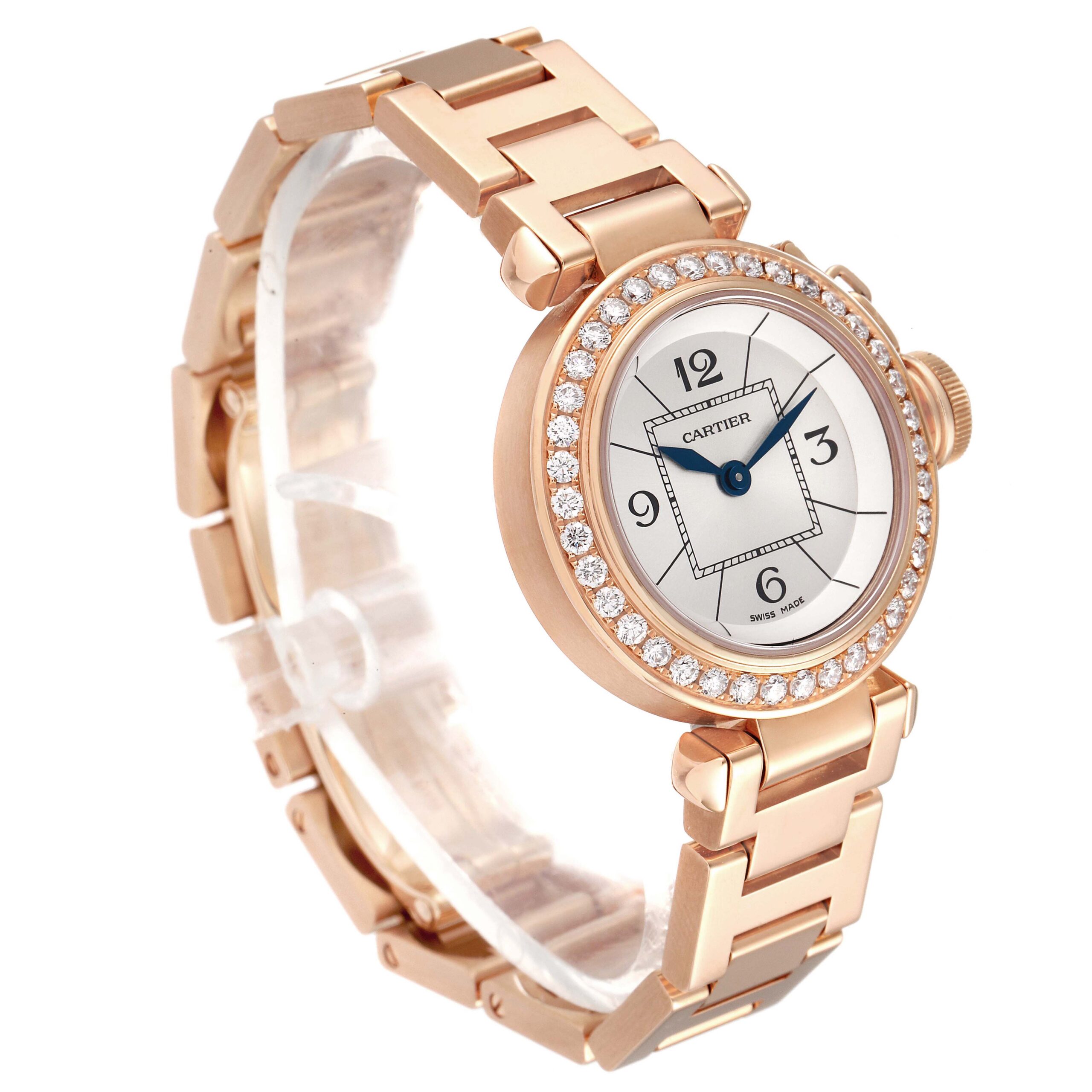 Cartier Miss Pasha Rose Gold Silver Dial Diamond Ladies Watch WJ124014
