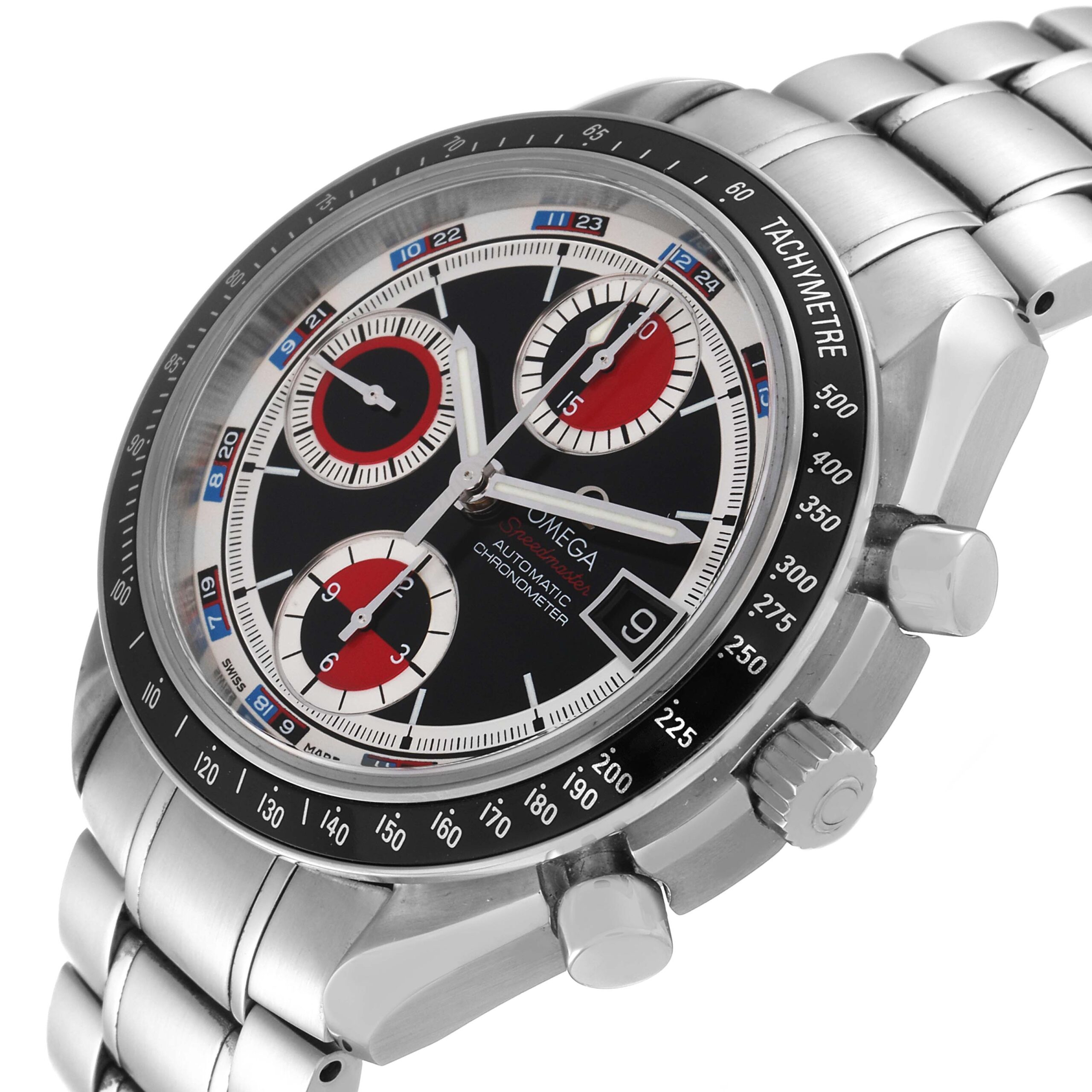 Omega Speedmaster Black Red Casino Dial Steel Mens Watch 3210.52.00 Box Card
