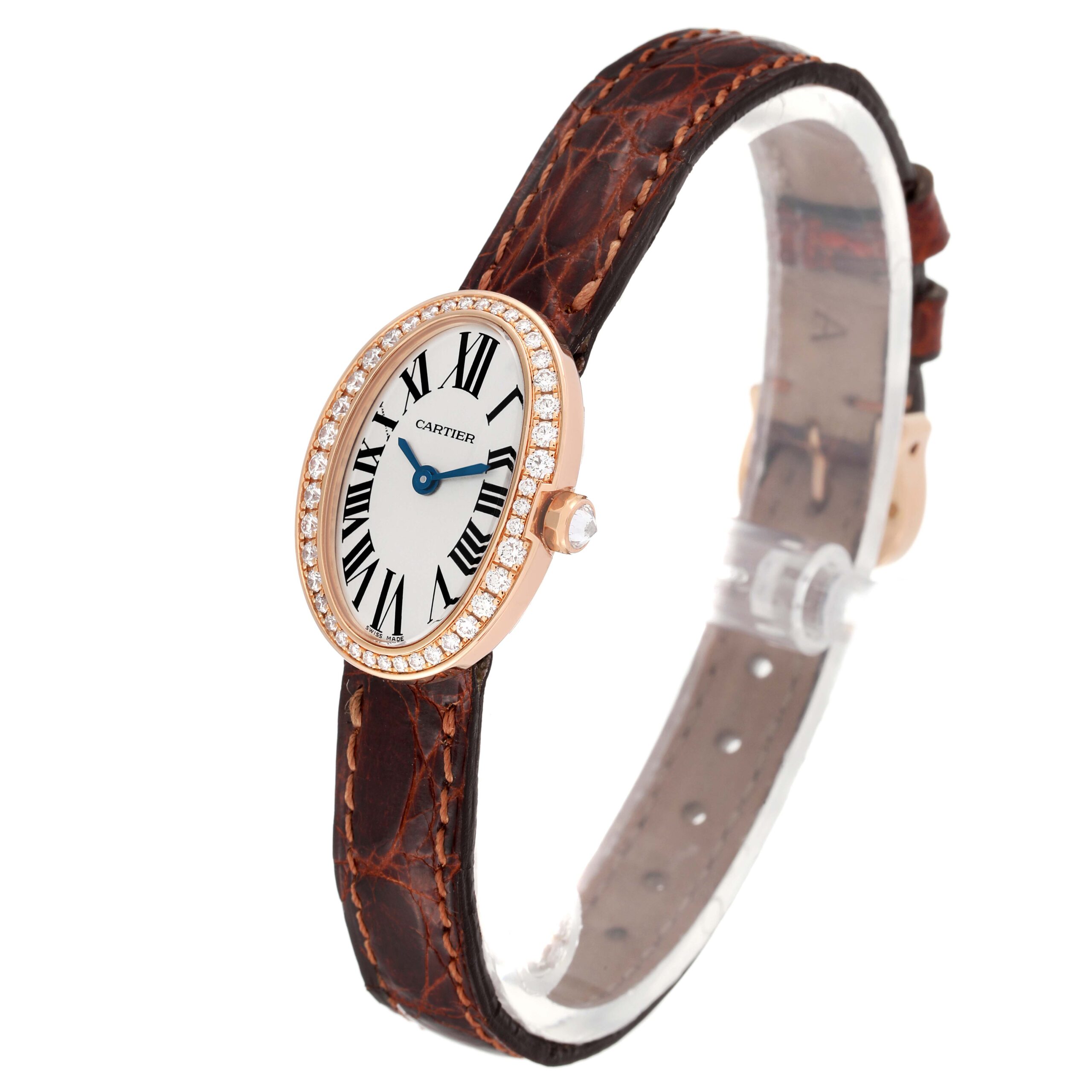 Cartier Baignoire 18K Rose Gold Diamond Ladies Watch WB520028 Box Papers