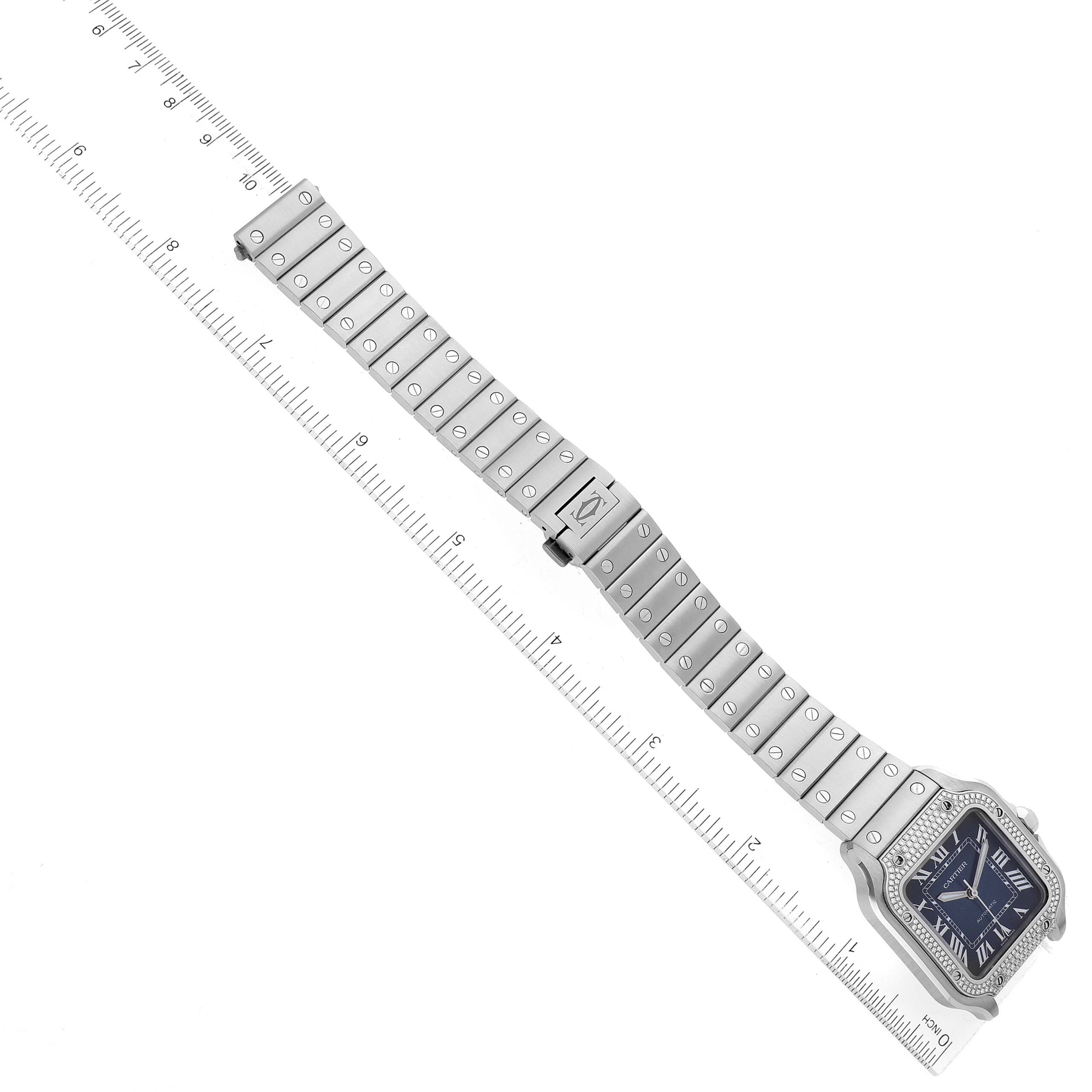 Cartier Santos Stainless Steel Diamond Blue Dial Mens Watch W4SA0006 Unworn
