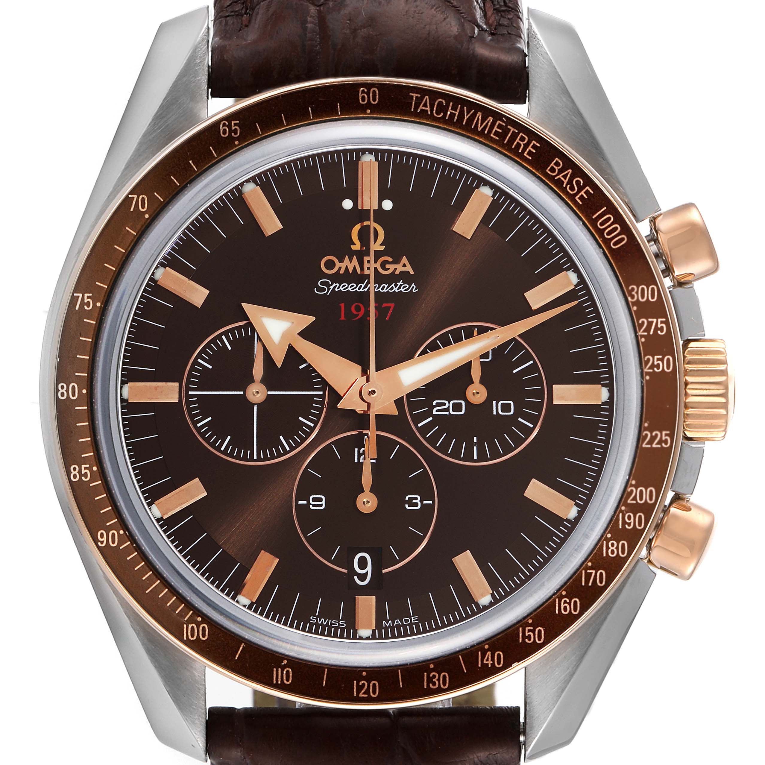 Omega Speedmaster Broad Arrow 1957 Steel Rose Gold Mens Watch 321.93.42.50.13.001