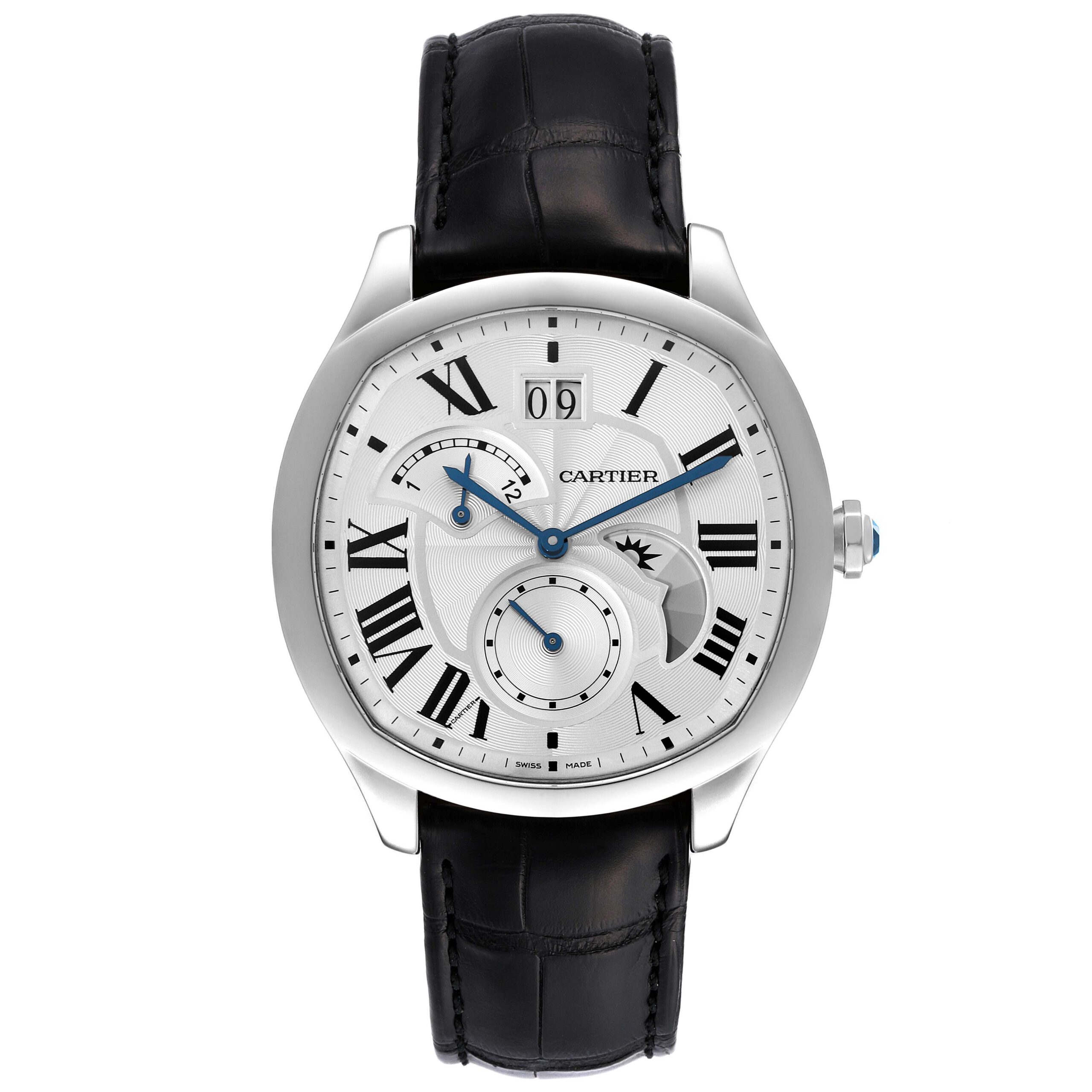 Cartier Drive Retrograde Large Day Night Indicator Steel Mens Watch WSNM0005 Box Card