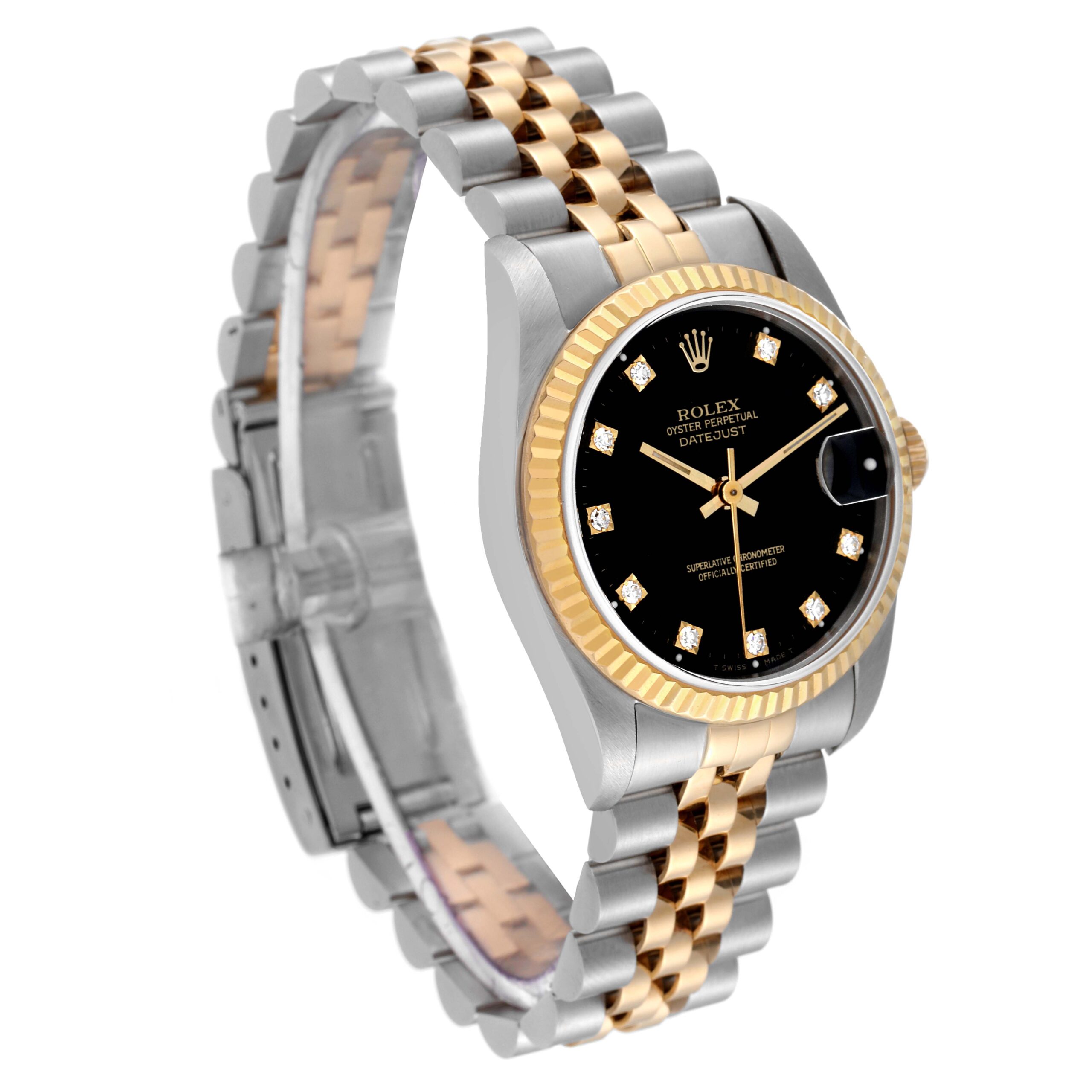 Rolex Datejust Midsize Steel Yellow Gold Black Diamond Dial Ladies Watch 68273