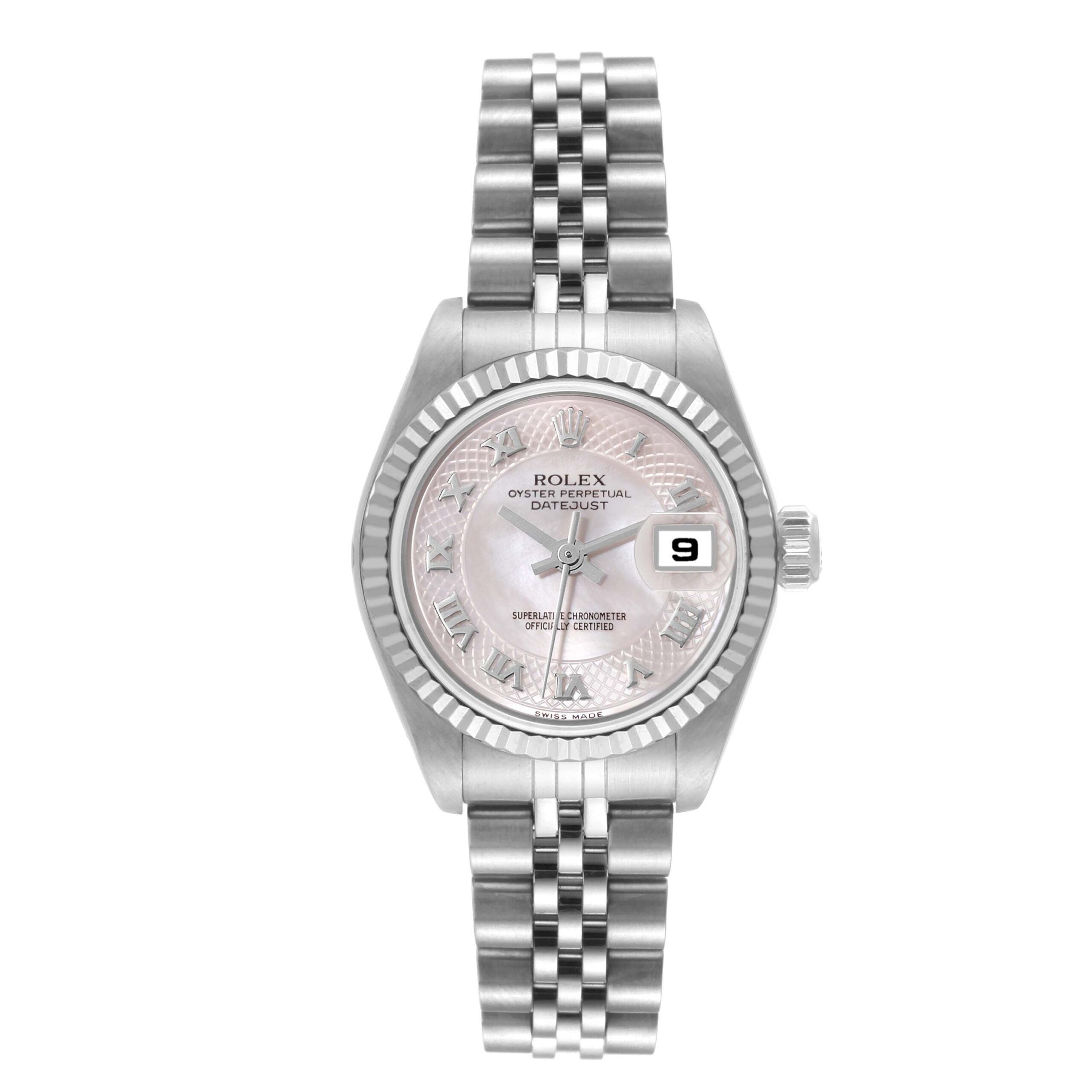 Rolex Datejust White Gold Decorated Mother of Pearl Ladies Watch 79174 Box Papers