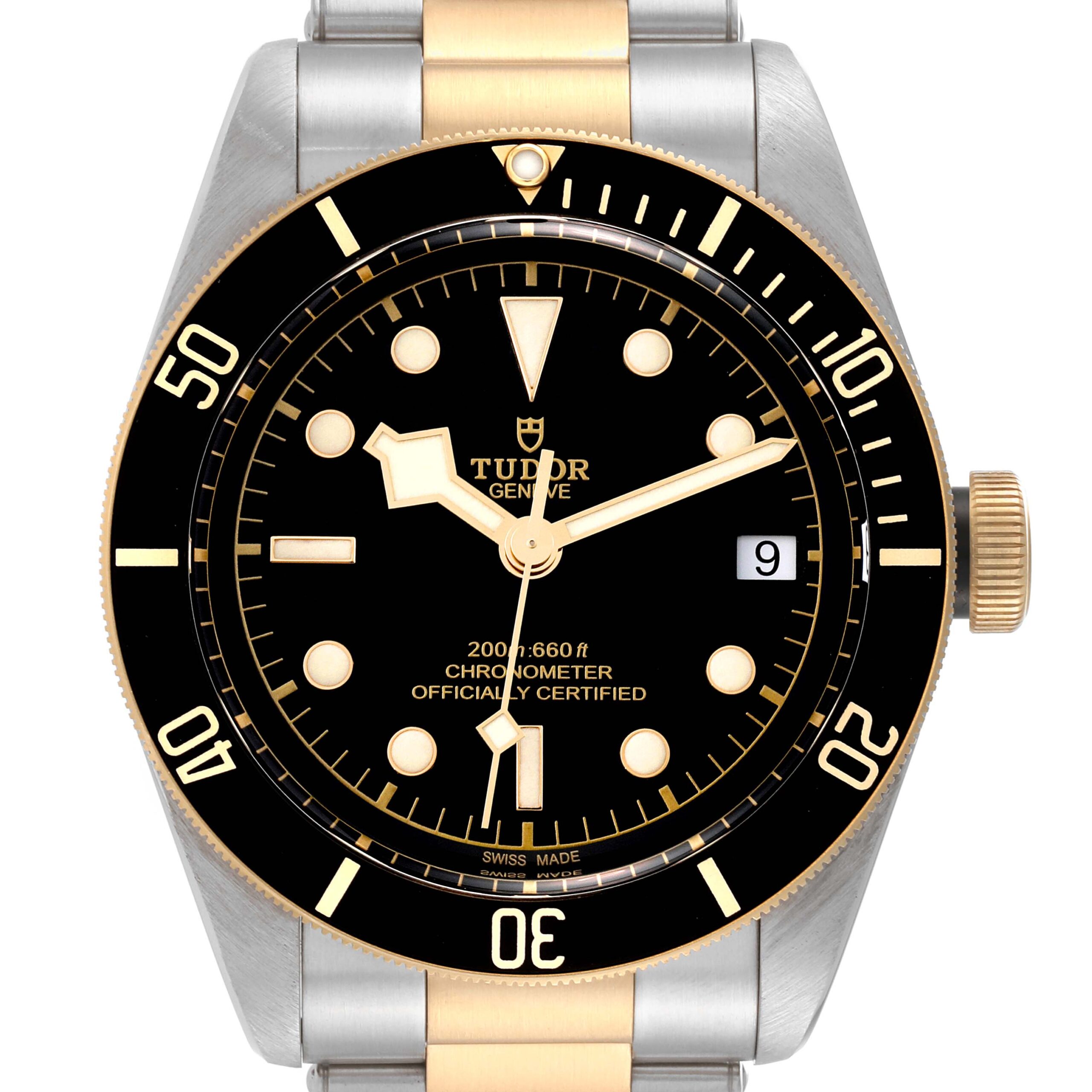 Tudor Black Bay Steel Yellow Gold Black Dial Mens Watch 79733 Box Card