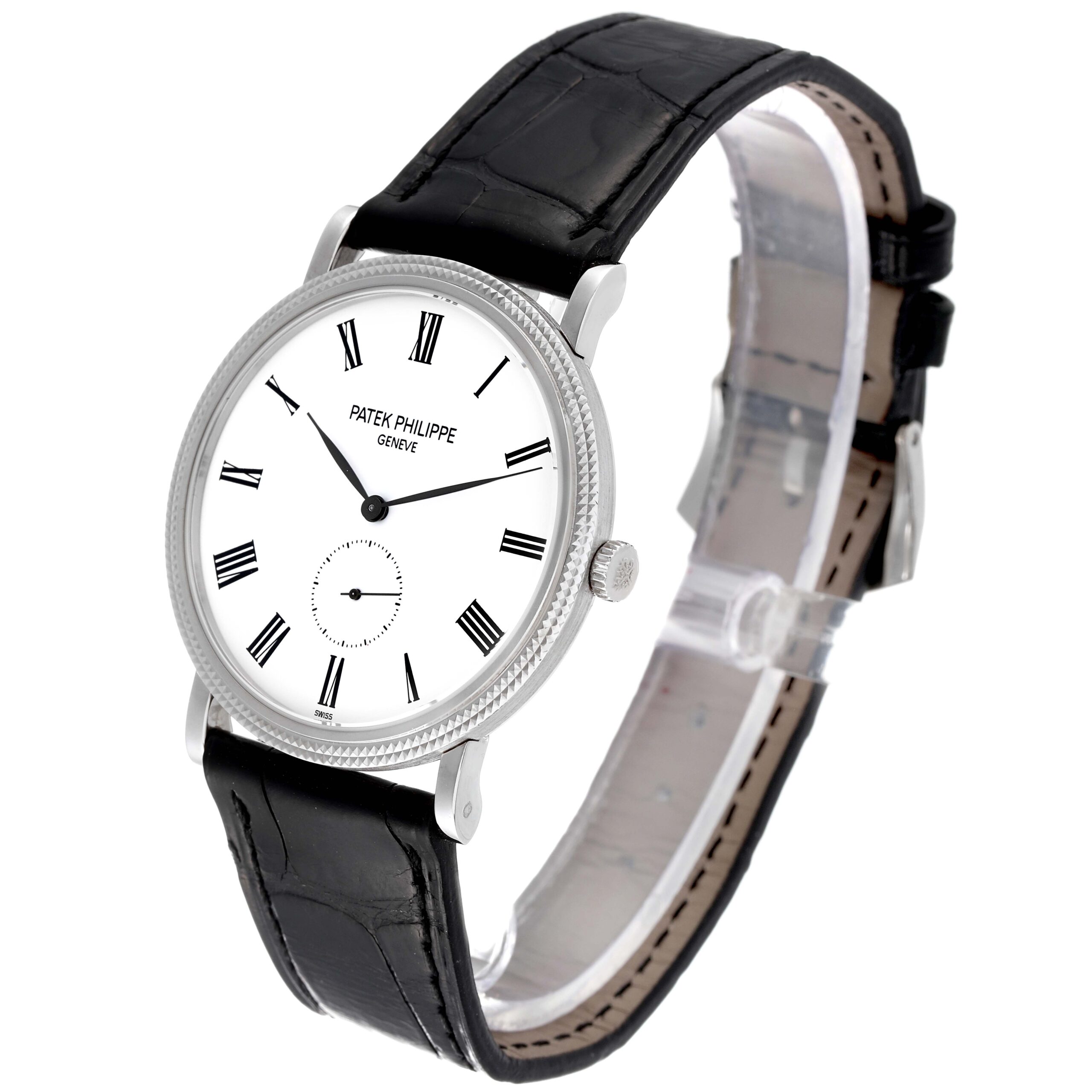 Patek Philippe Calatrava White Gold Black Strap Mens Watch 5119