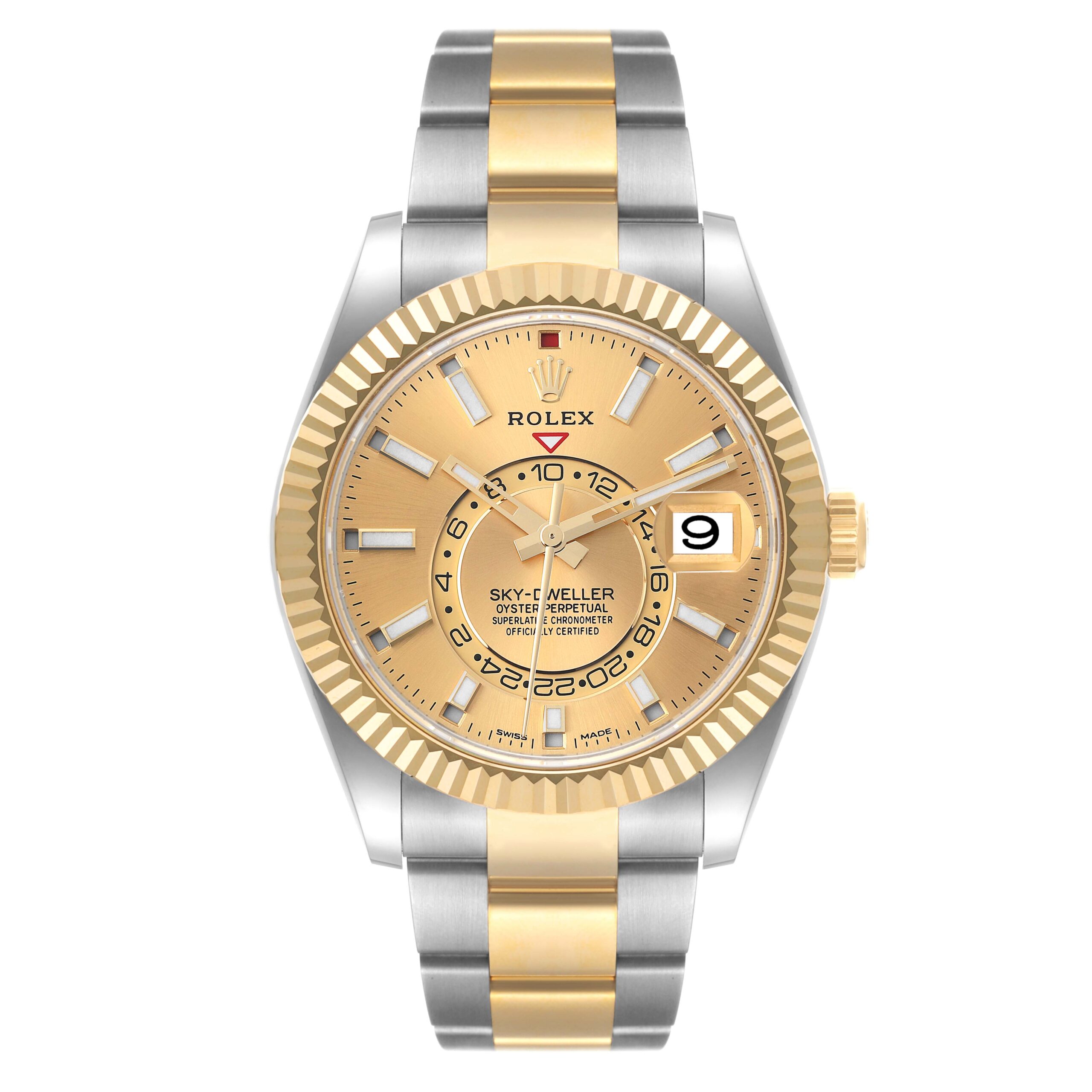 Rolex Sky Dweller Steel Yellow Gold Champagne Dial Mens Watch 326933 Unworn