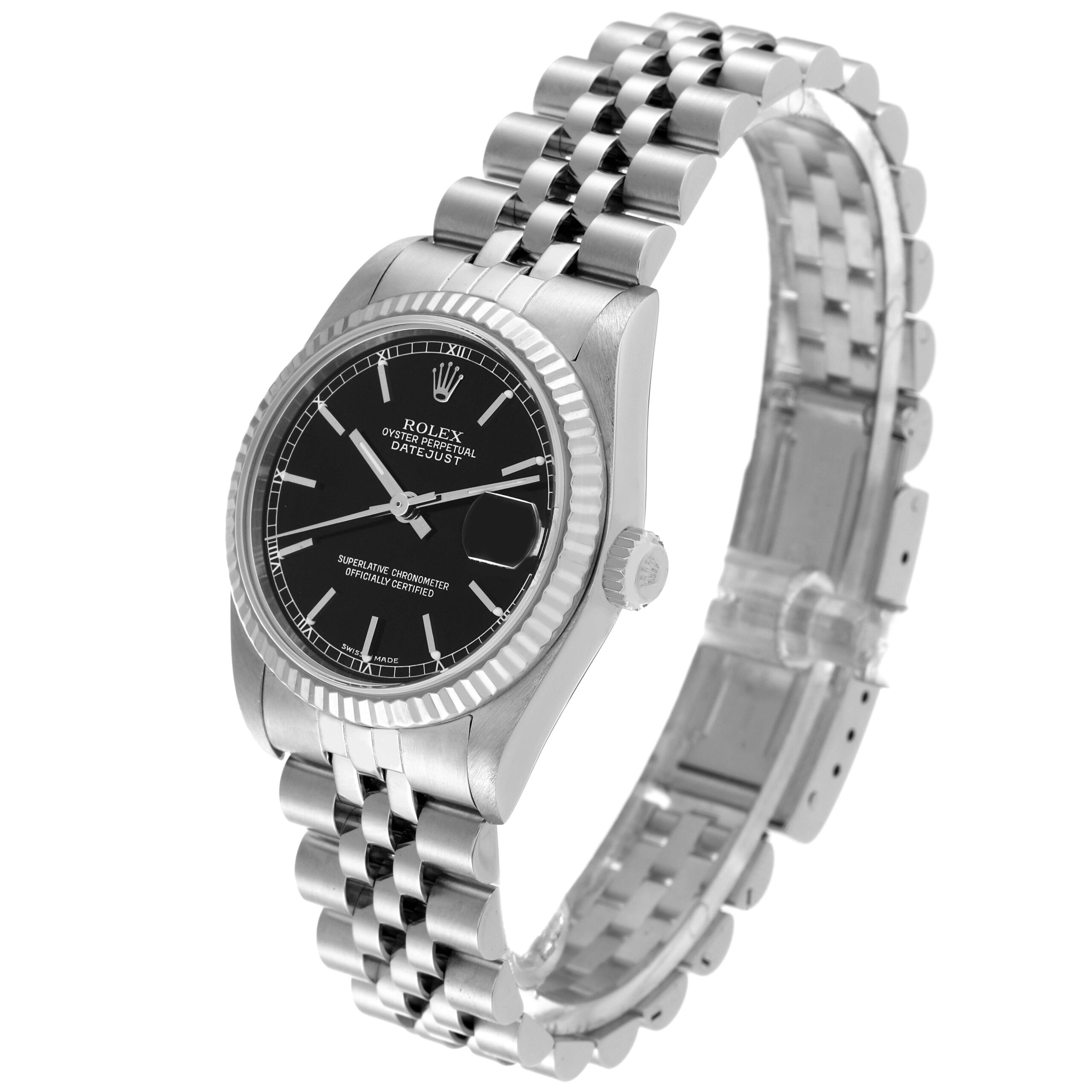 Rolex Datejust Midsize Steel White Gold Black Dial Ladies Watch 78274
