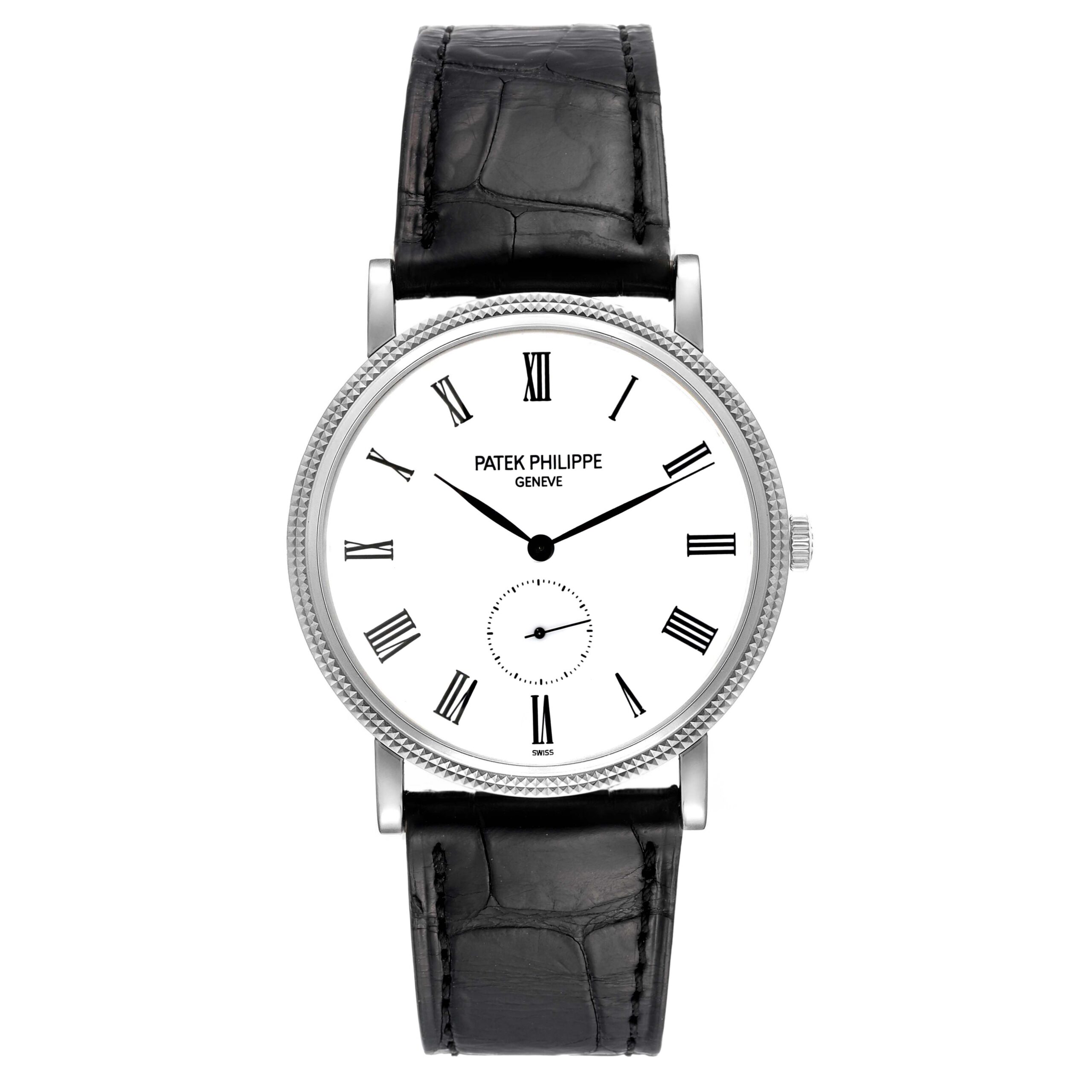 Patek Philippe Calatrava White Gold Black Strap Mens Watch 5119