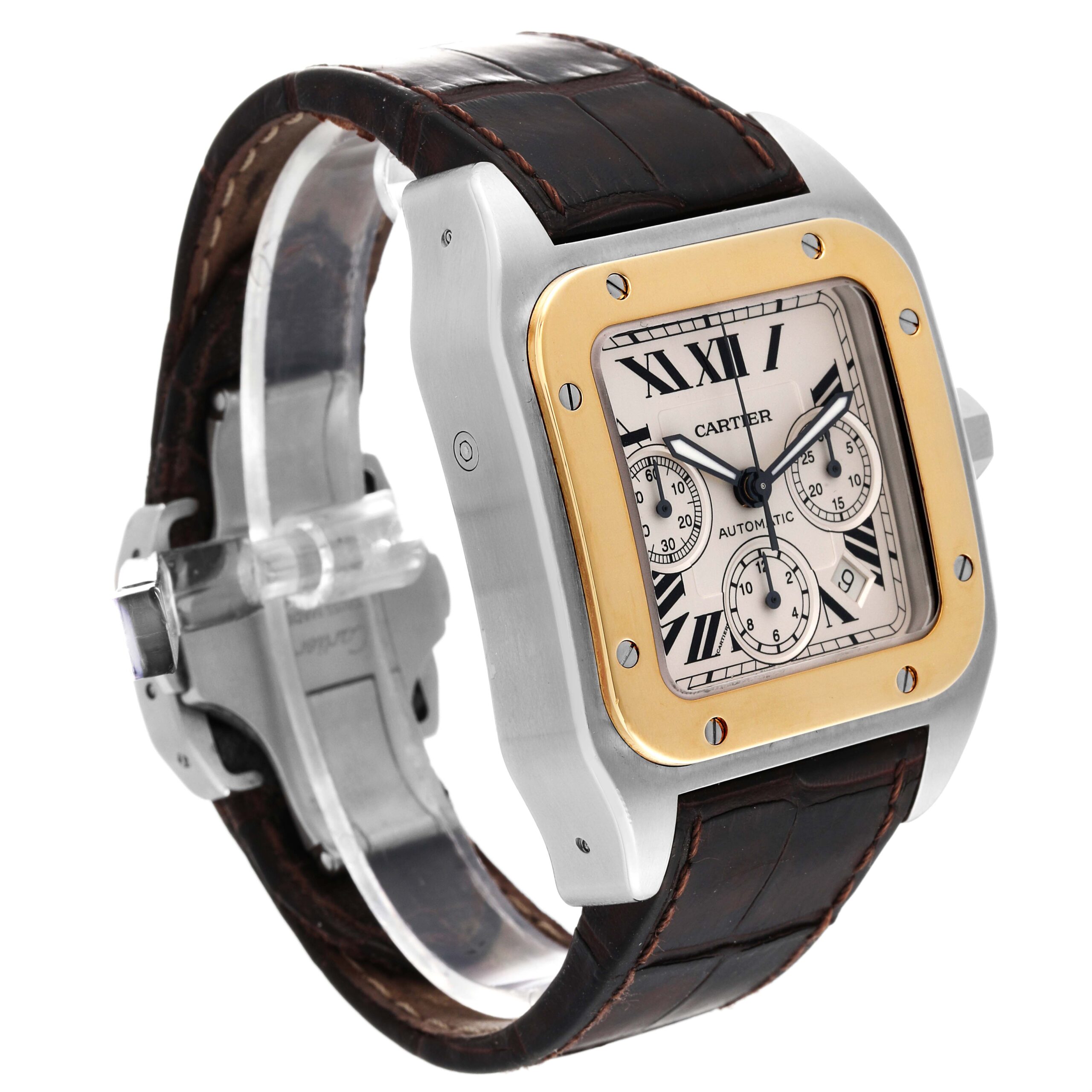 Cartier Santos 100 Steel Yellow Gold Chronograph Mens Watch W20091X7