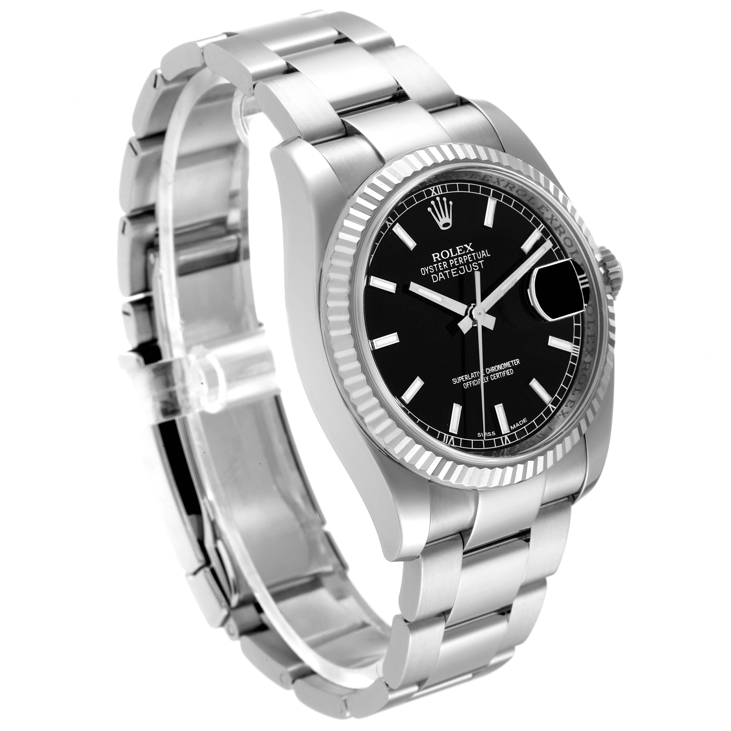 Rolex Datejust Steel White Gold Black Dial Mens Watch 116234