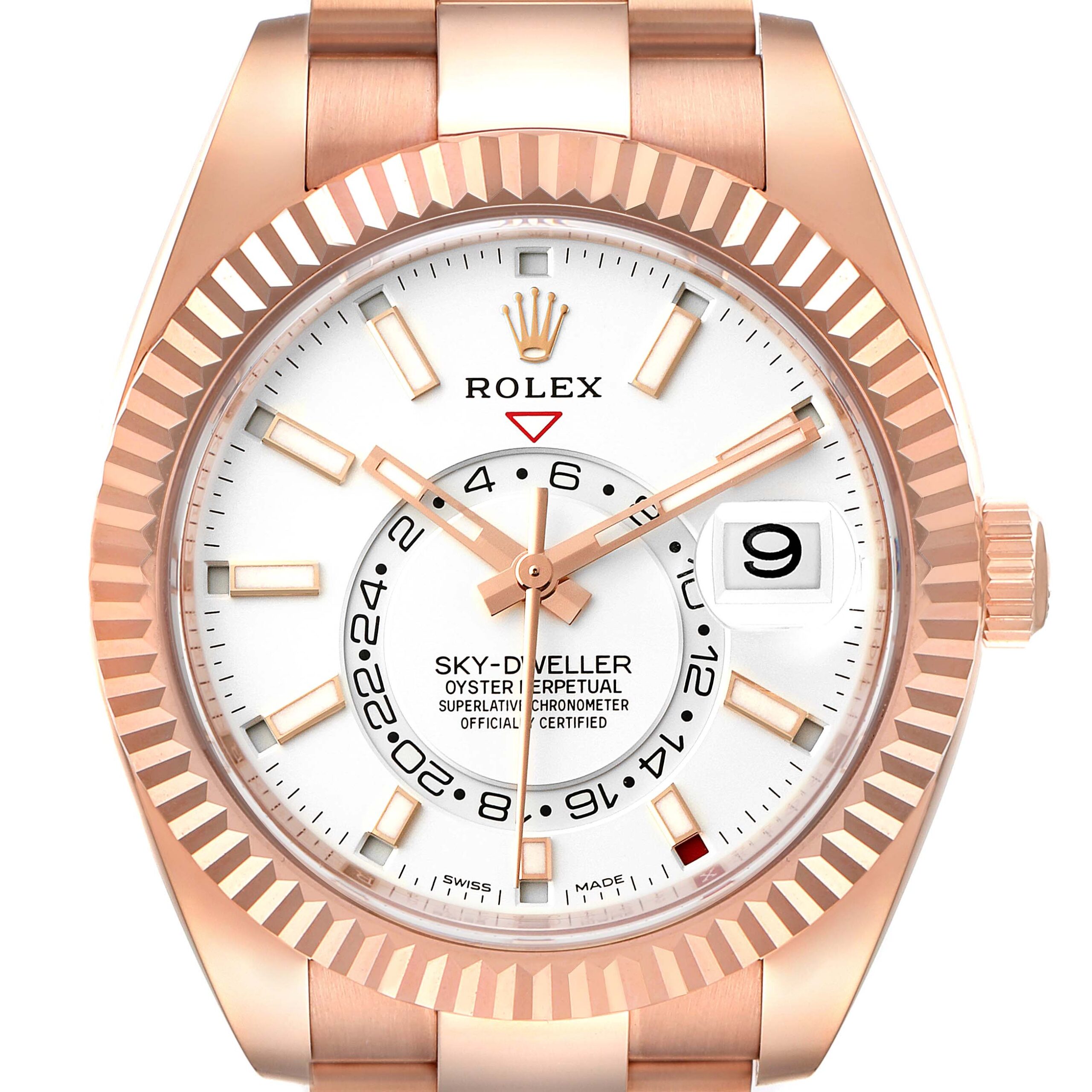 Rolex Sky-Dweller Rose Gold White Dial Mens Watch 326935 Box Card