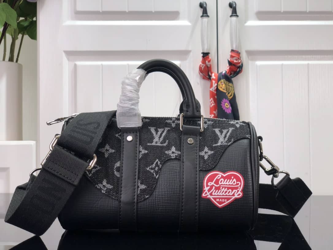 Louis Vuitton x Nigo Keepall XS Leather Monogram Replica Bag Black M81010