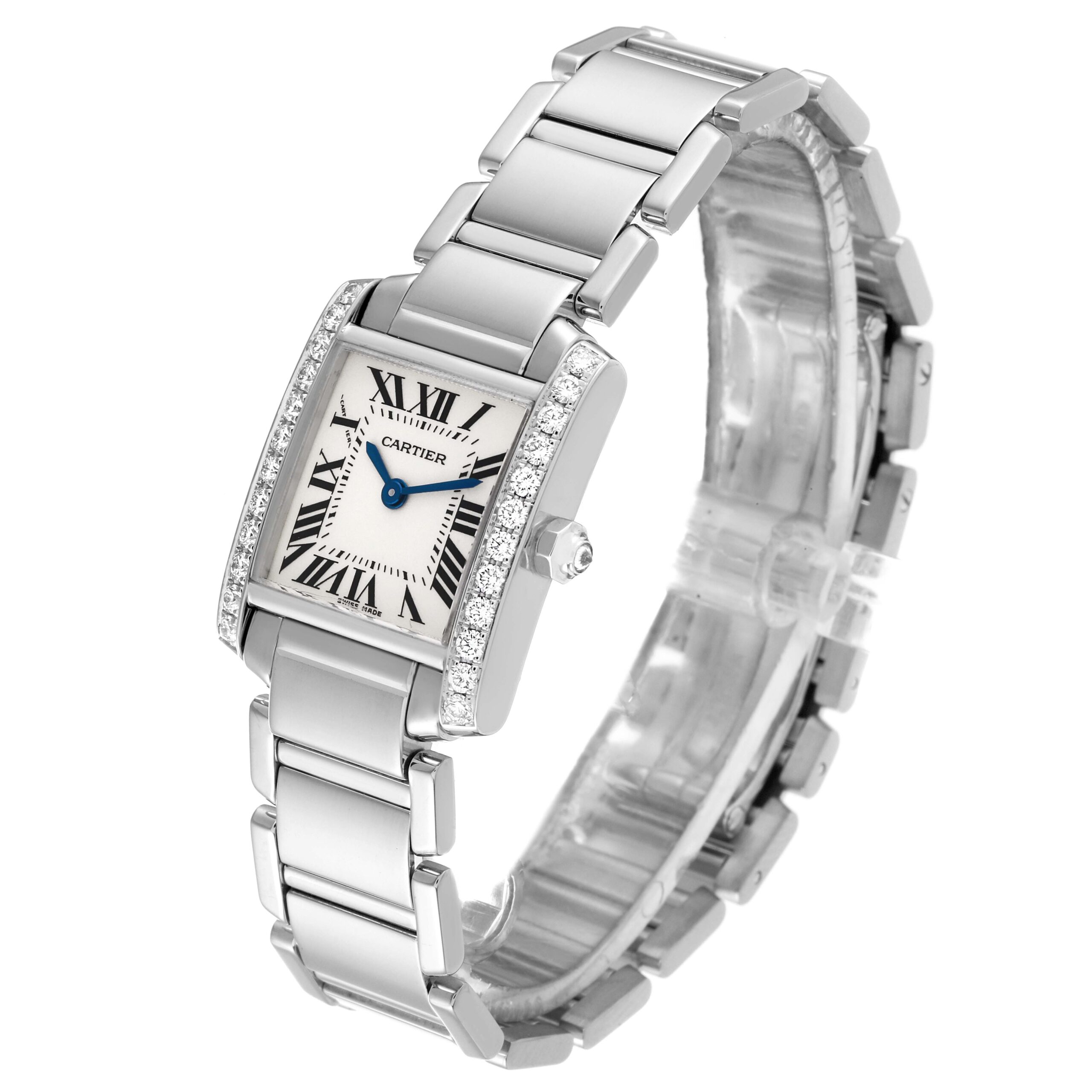 Cartier Tank Francaise White Gold Diamond Ladies Watch WE1002S3