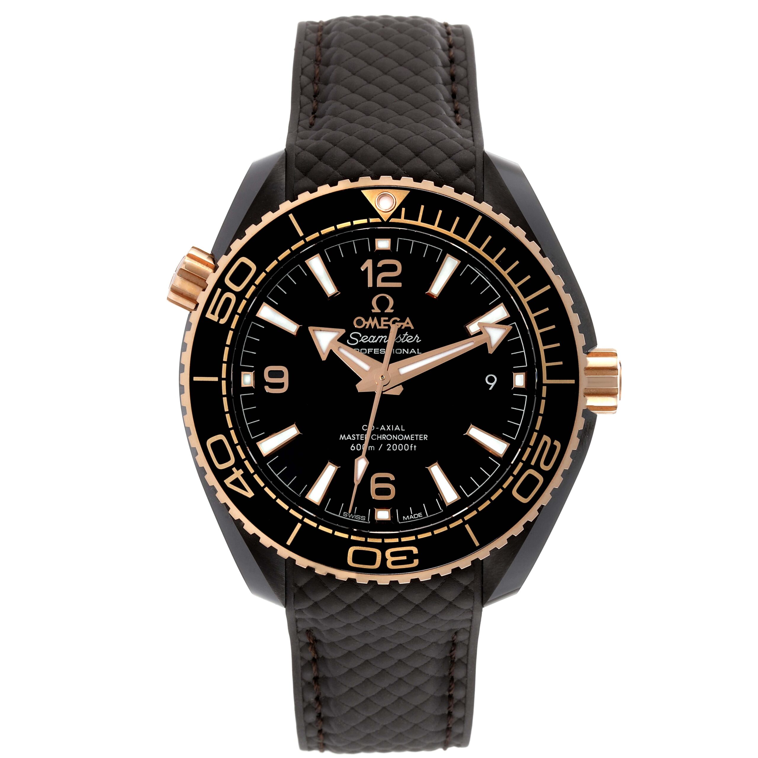 Omega Planet Ocean Rose Gold Ceramic Mens Watch 215.62.40.20.13.001 Box Card