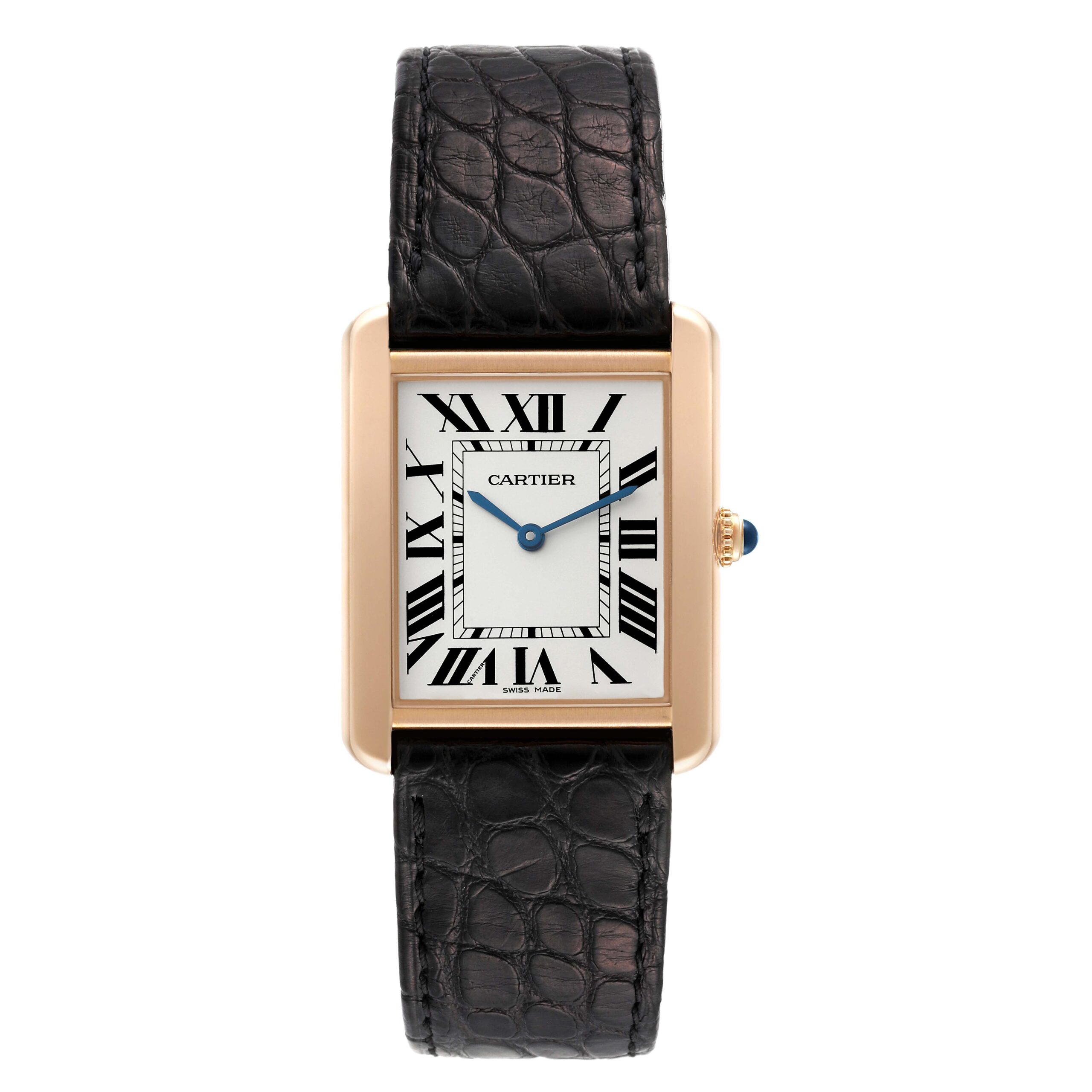 Cartier Tank Solo Large Rose Gold Steel Brown Strap Mens Watch W5200025