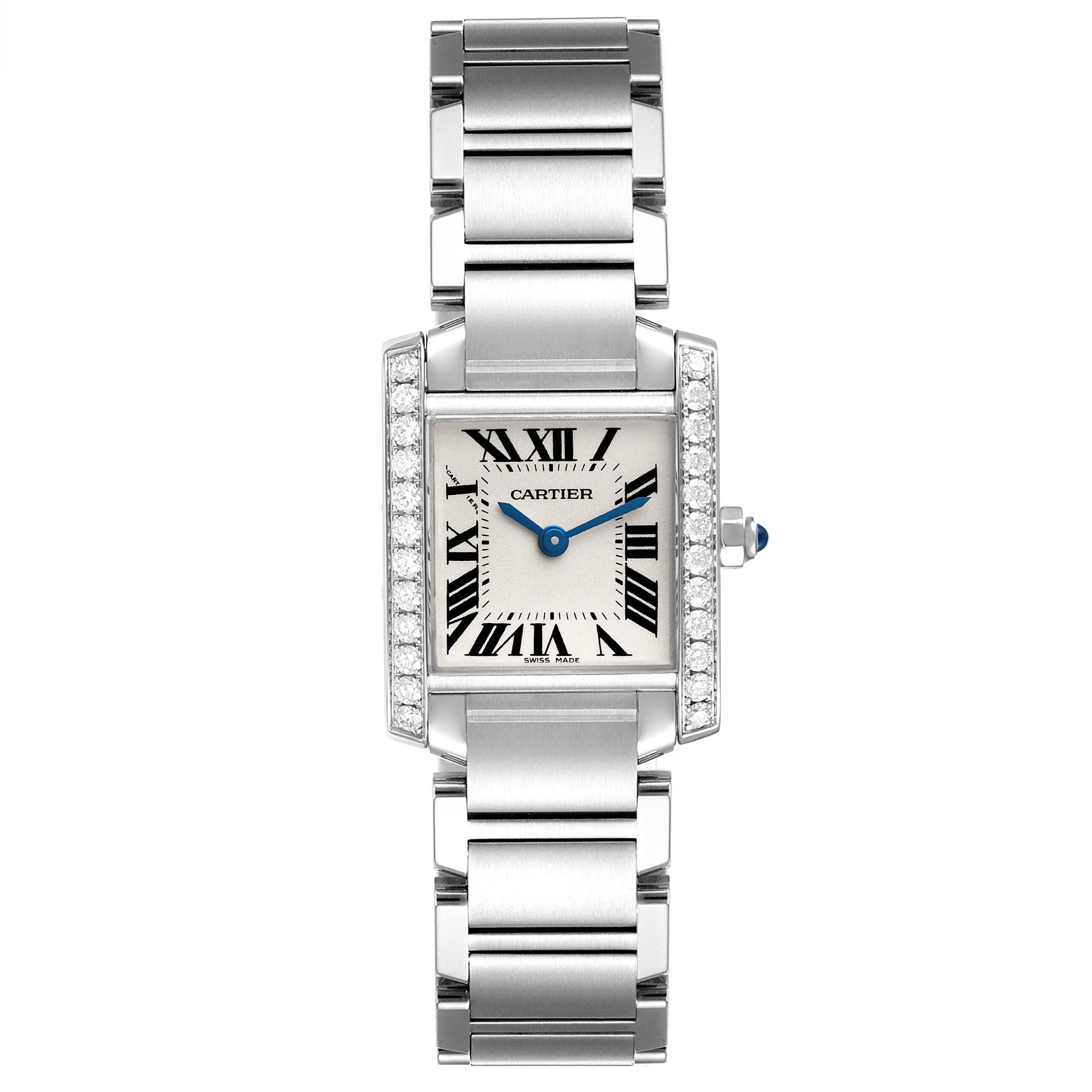 Cartier Tank Francaise Steel Silver Dial Diamond Ladies Watch W4TA0008 Box Card