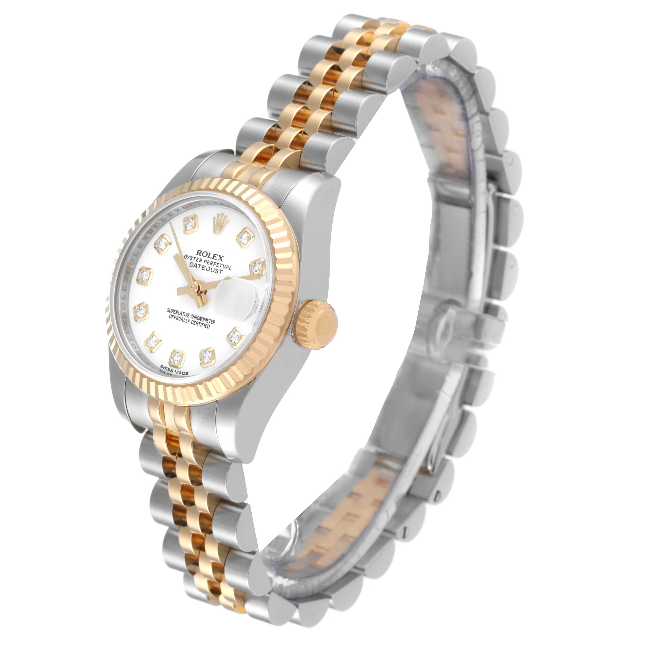Rolex Datejust Steel Yellow Gold White Diamond Dial Ladies Watch 179173 Box Card