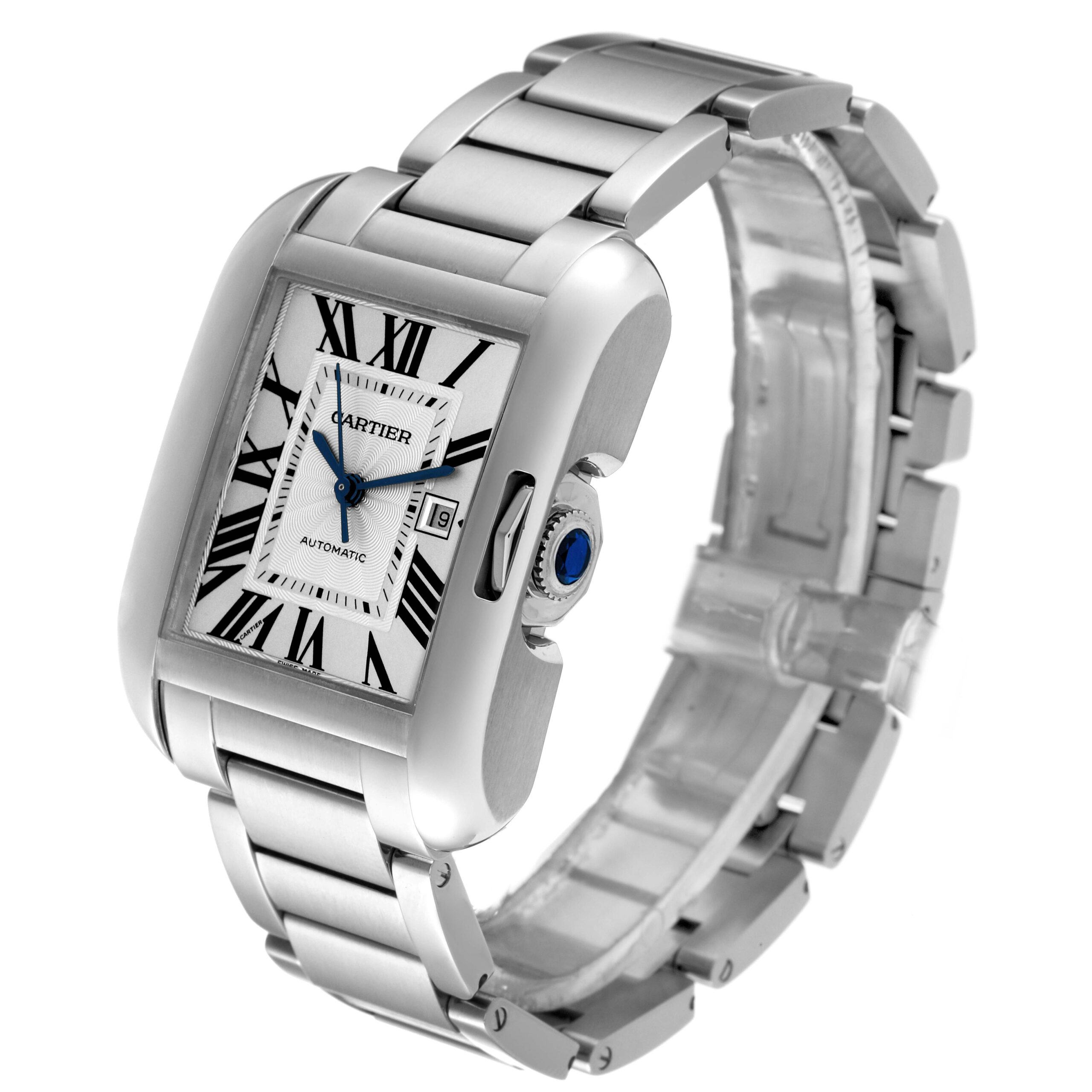 Cartier Tank Anglaise Large Steel Automatic Mens Watch W5310009 Box Papers