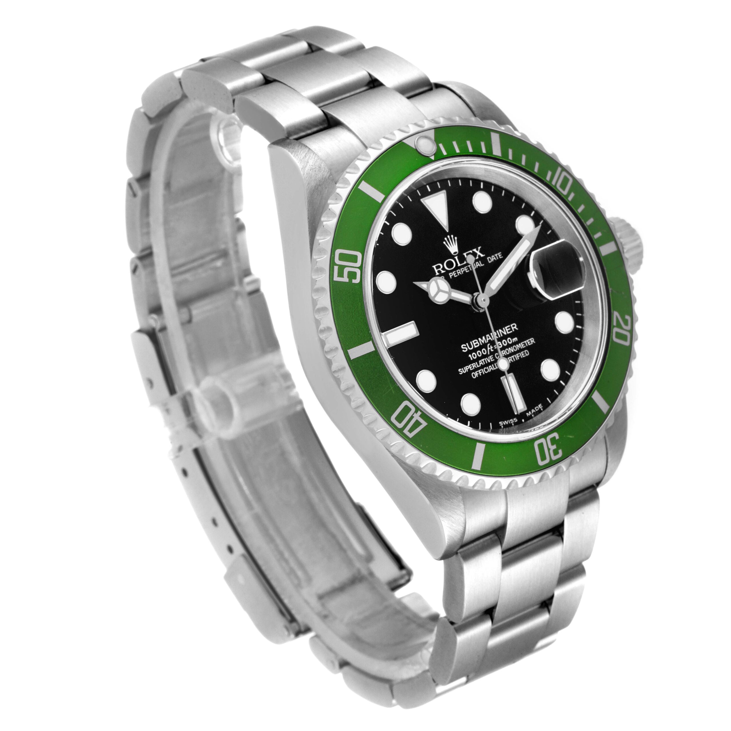 Rolex Submariner Kermit Green Bezel Flat 4 Steel Mens Watch 16610LV