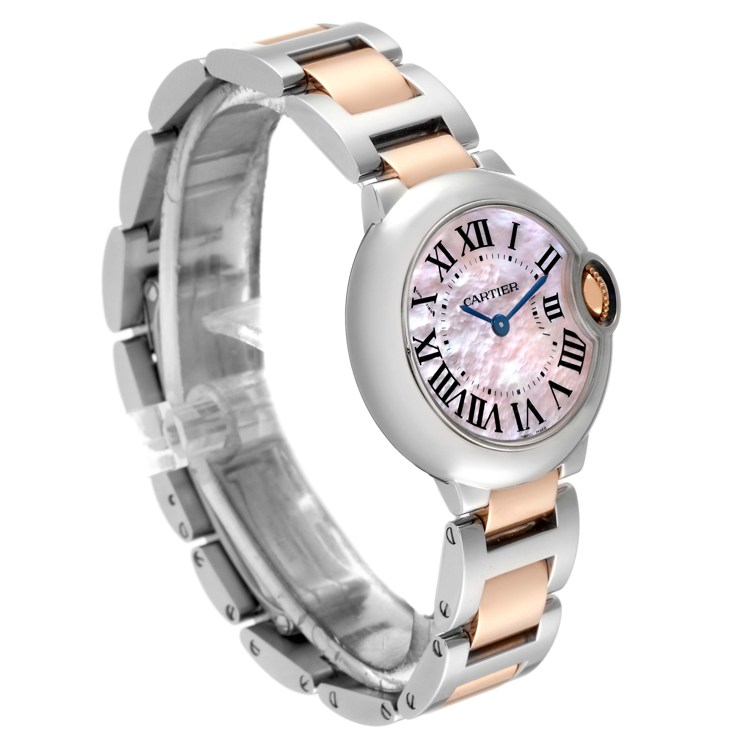 Cartier Ballon Bleu Steel Rose Gold Pink MOP Dial Watch W6920034 Box Papers