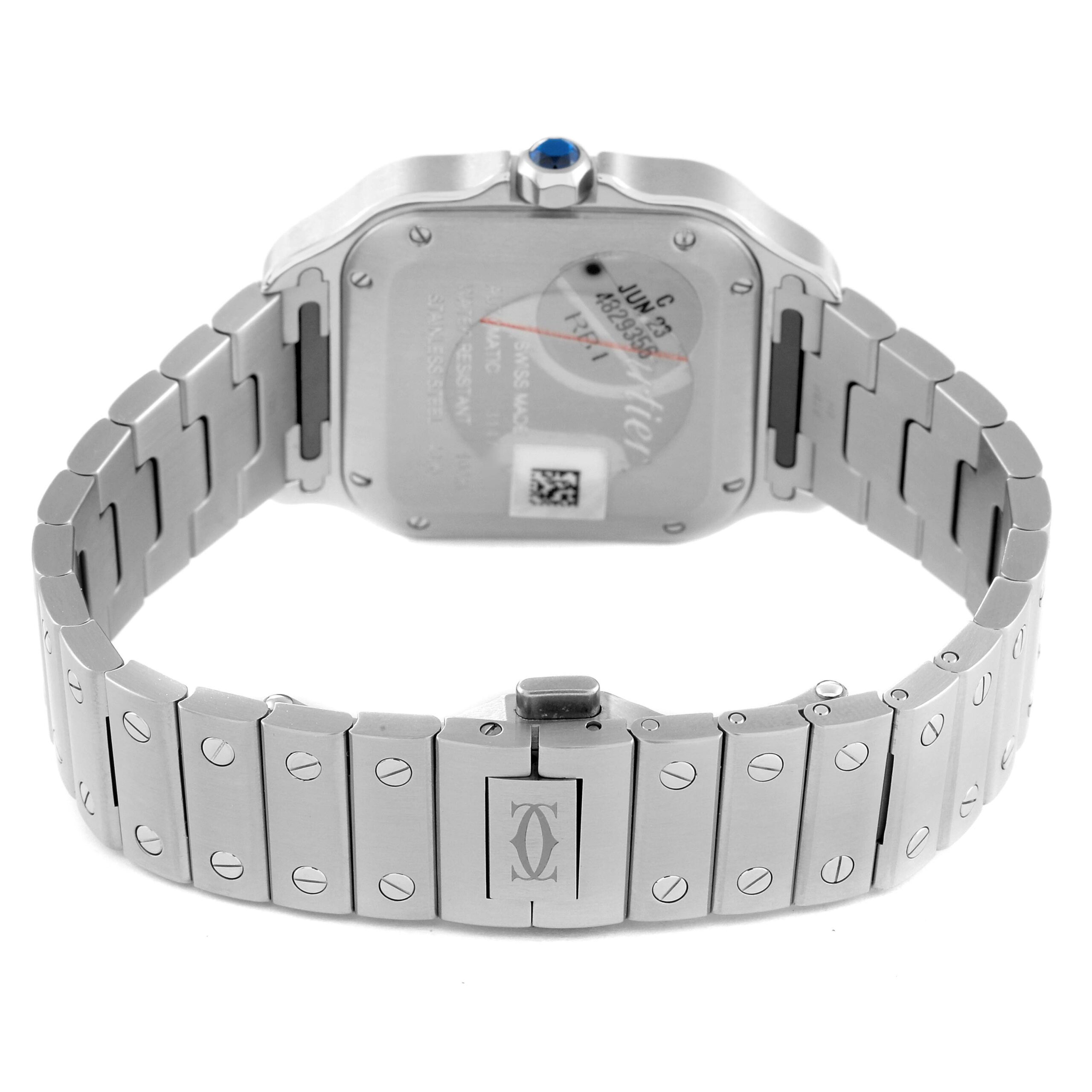 Cartier Santos Stainless Steel Diamond Blue Dial Mens Watch W4SA0006 Unworn