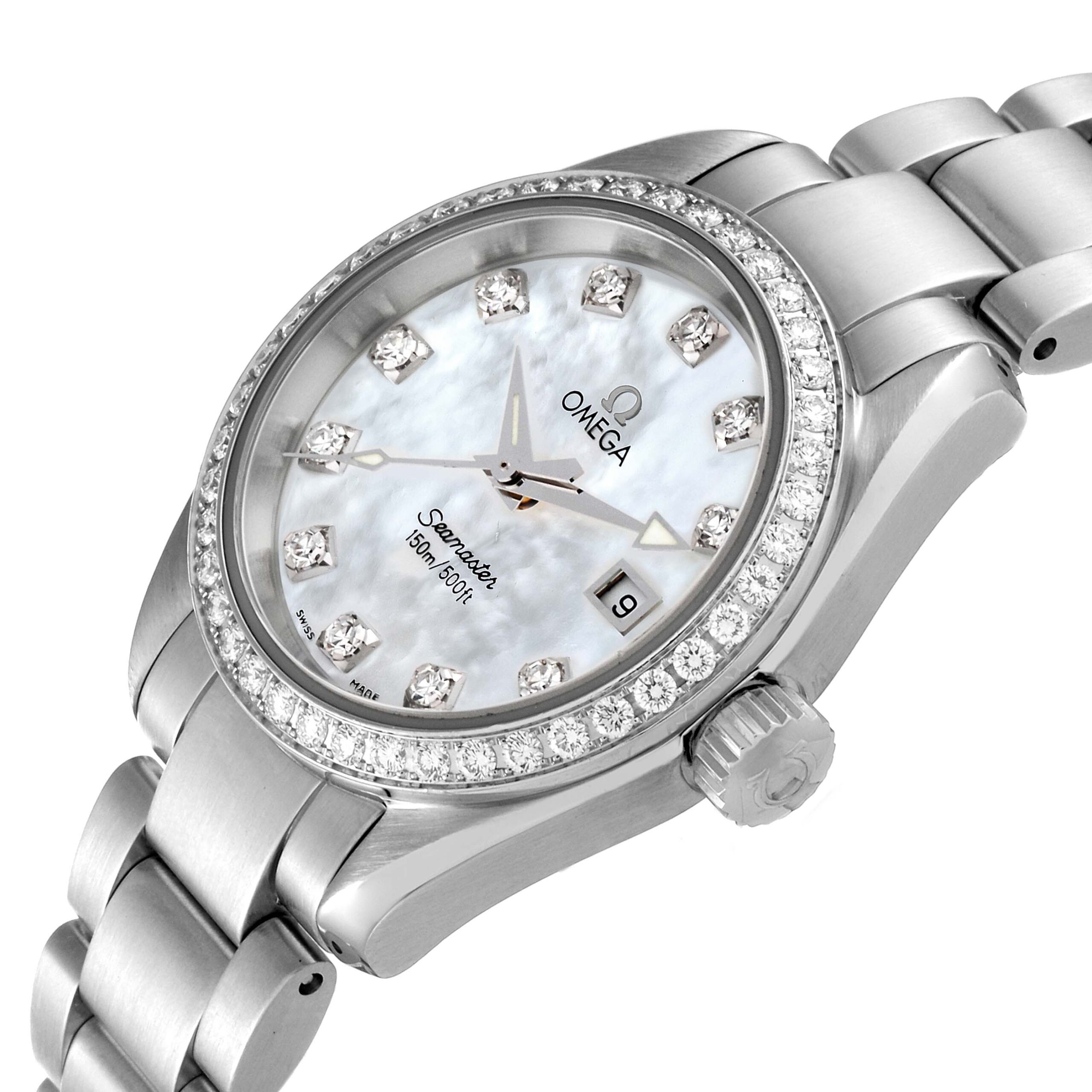 Omega Seamaster Aqua Terra Mother of Pearl Diamond Steel Ladies Watch 2579.75.00 Box Card