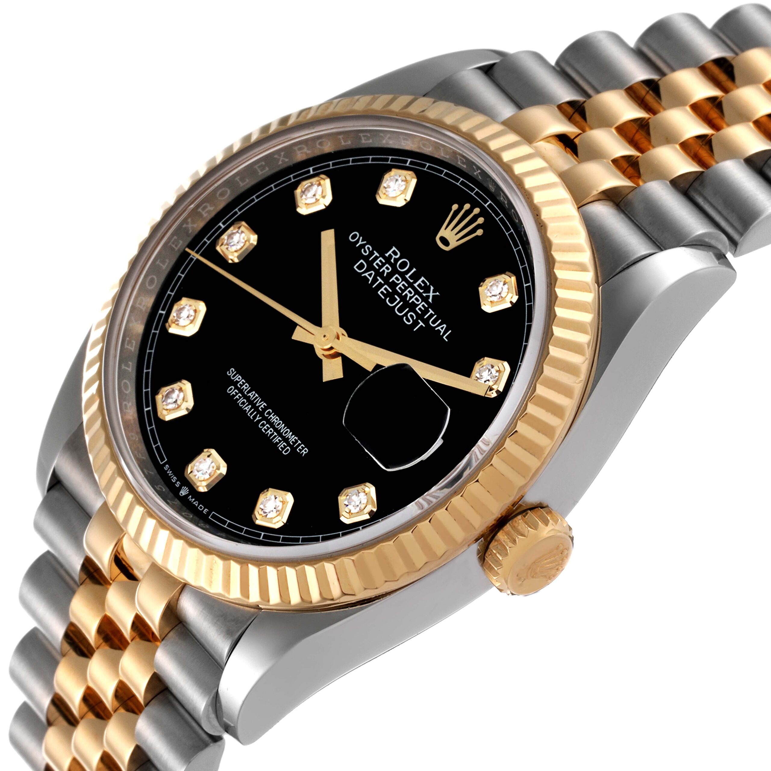 Rolex Datejust Steel Yellow Gold Black Diamond Dial Mens Watch 126233