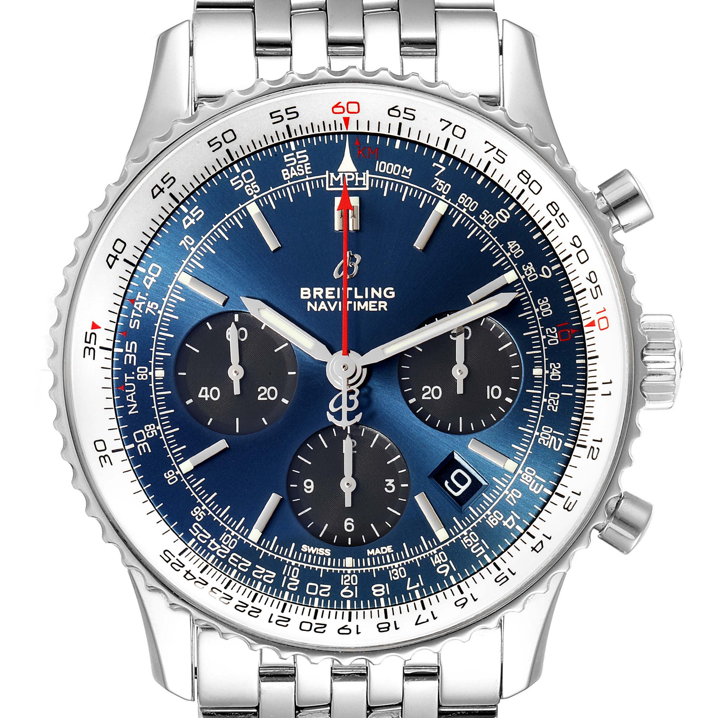 Breitling Navitimer 01 Blue Dial Steel Mens Watch AB0121 Box Card