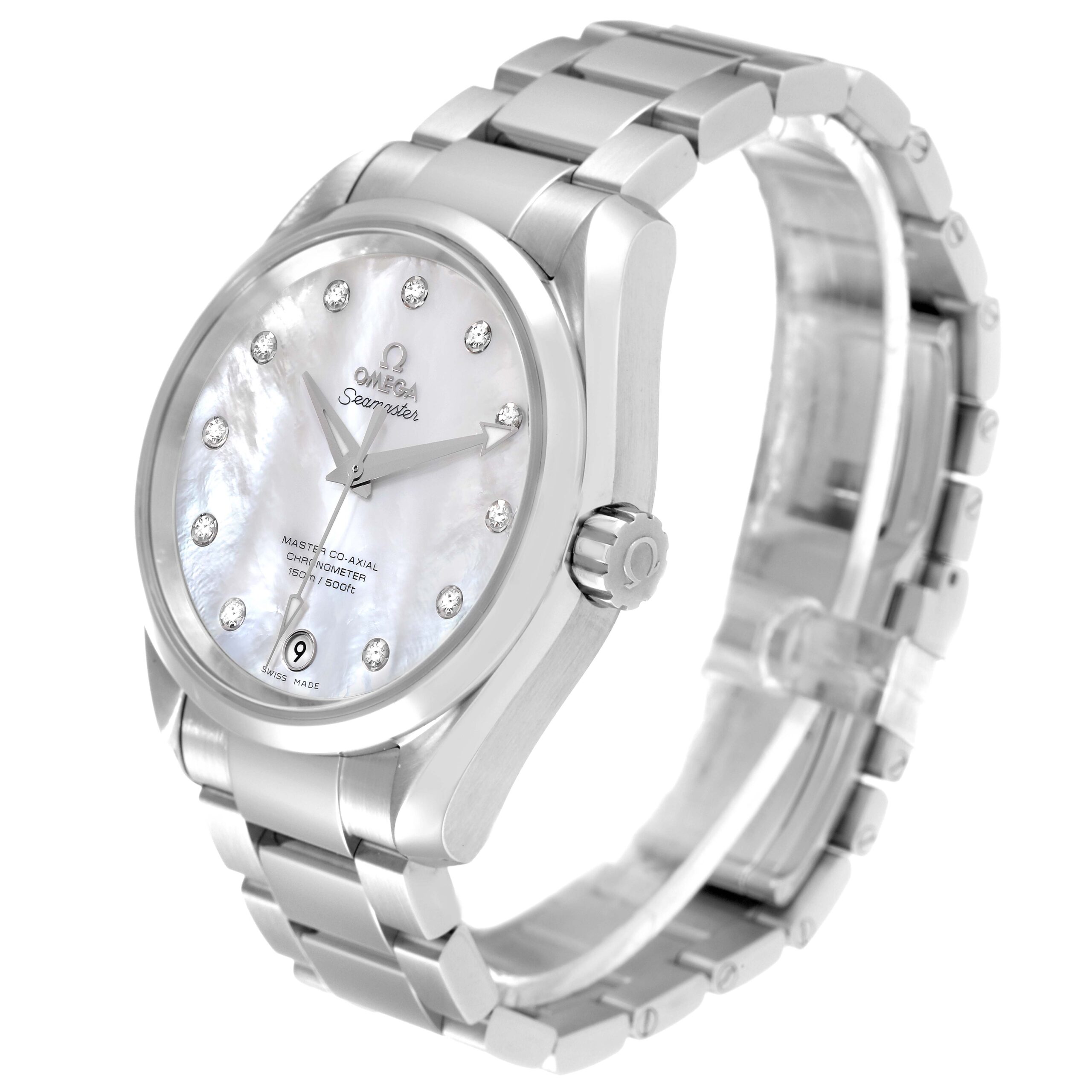 Omega Aqua Terra Steel Mother of Pearl Diamond Mens Watch 231.10.39.21.55.002 Box Card