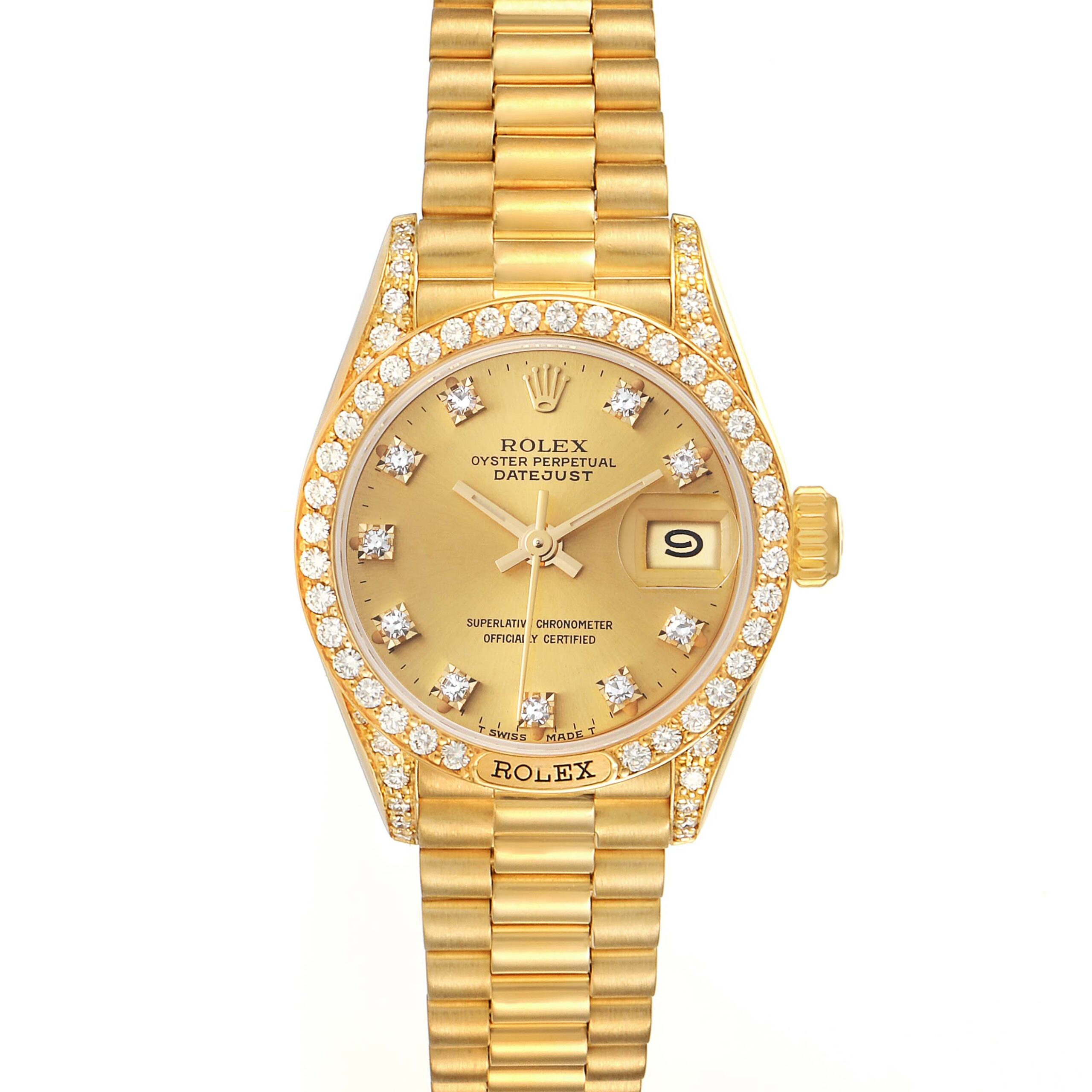 Rolex President Datejust Yellow Gold Diamond Ladies Watch 69158 Box Service Card