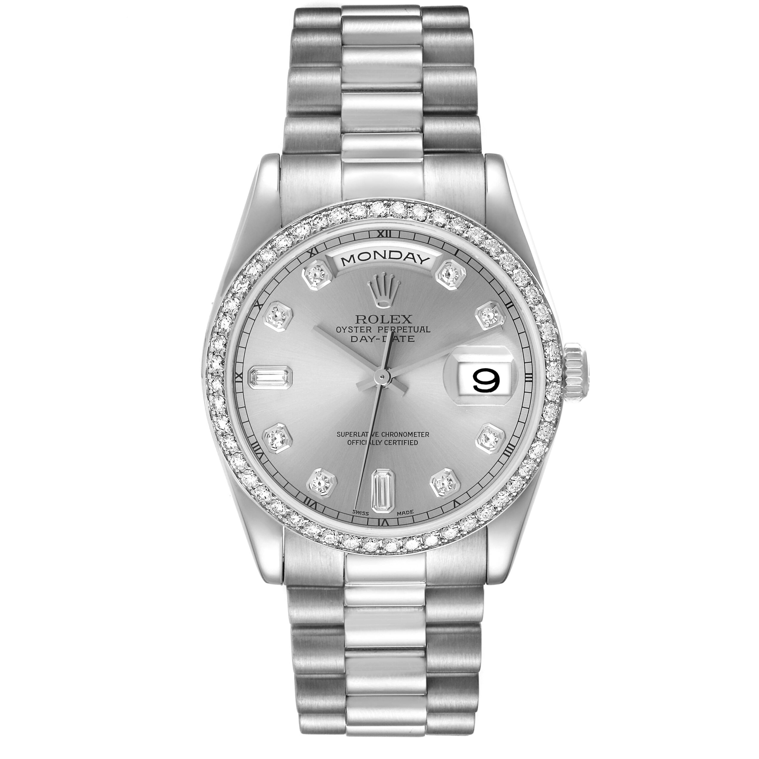 Rolex President Day-Date Platinum Diamond Mens Watch 118346 Box Service Card