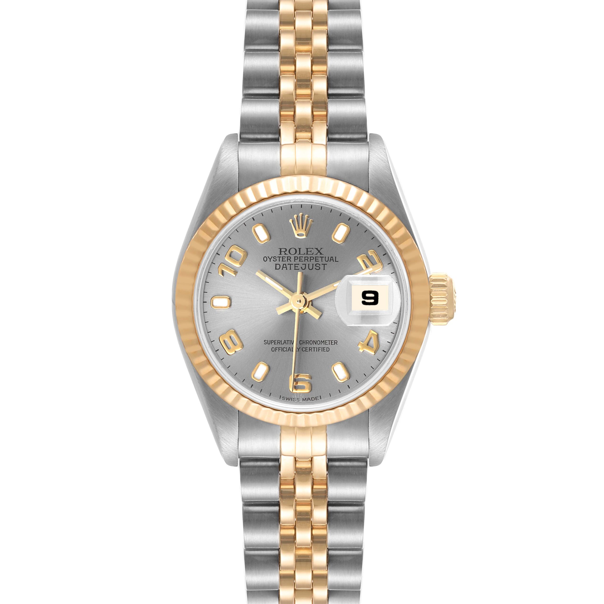 Rolex Datejust Steel Yellow Gold Slate Dial Ladies Watch 79173 Box Papers