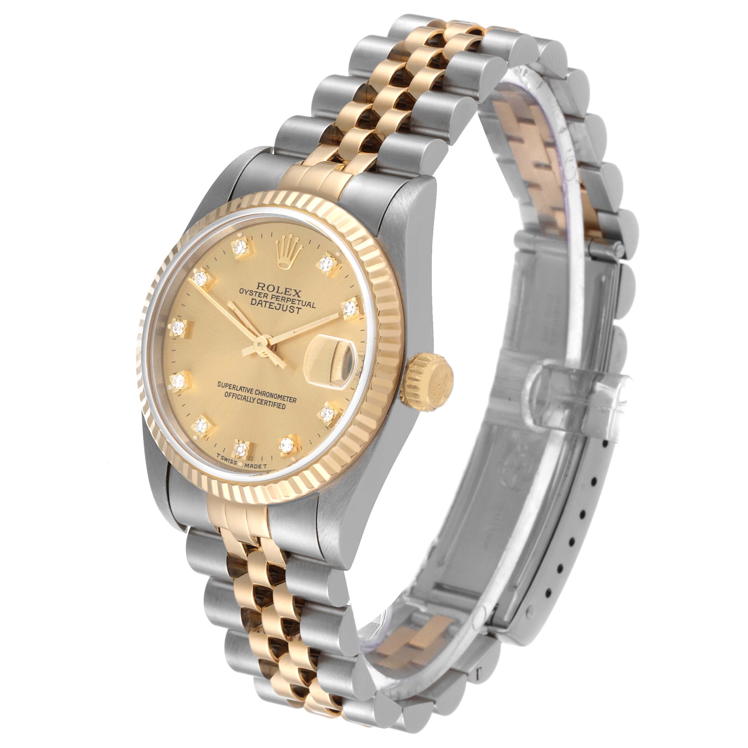 Rolex Datejust Midsize Steel Yellow Gold Diamond Dial Ladies Watch 68273